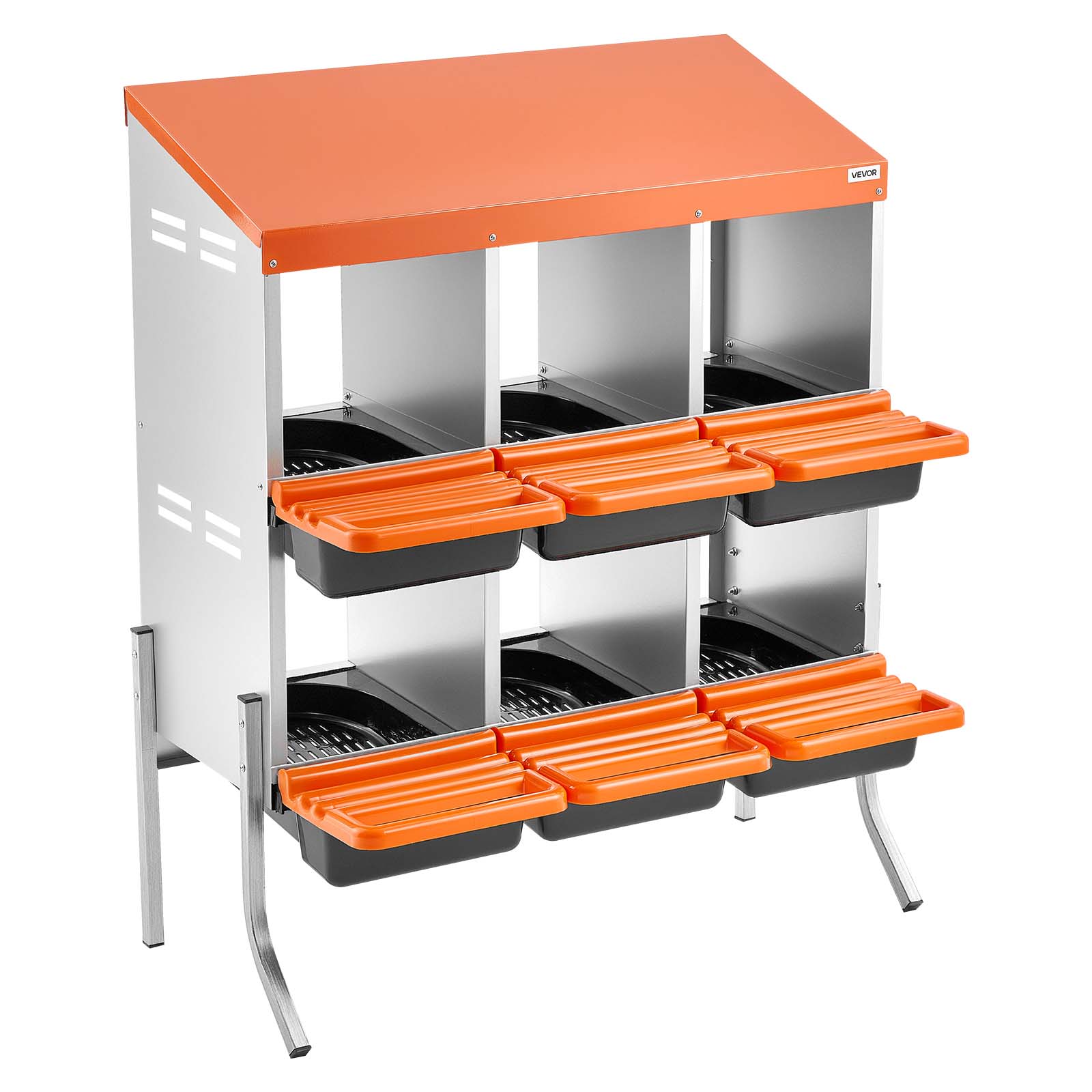 Alt View 5. VEVOR - Chicken Nesting Boxes,6 Compartments, with Support Legs, Easy Egg Collection, Galvanized Steel and High-Strength Plastic - Orange + black + silver.