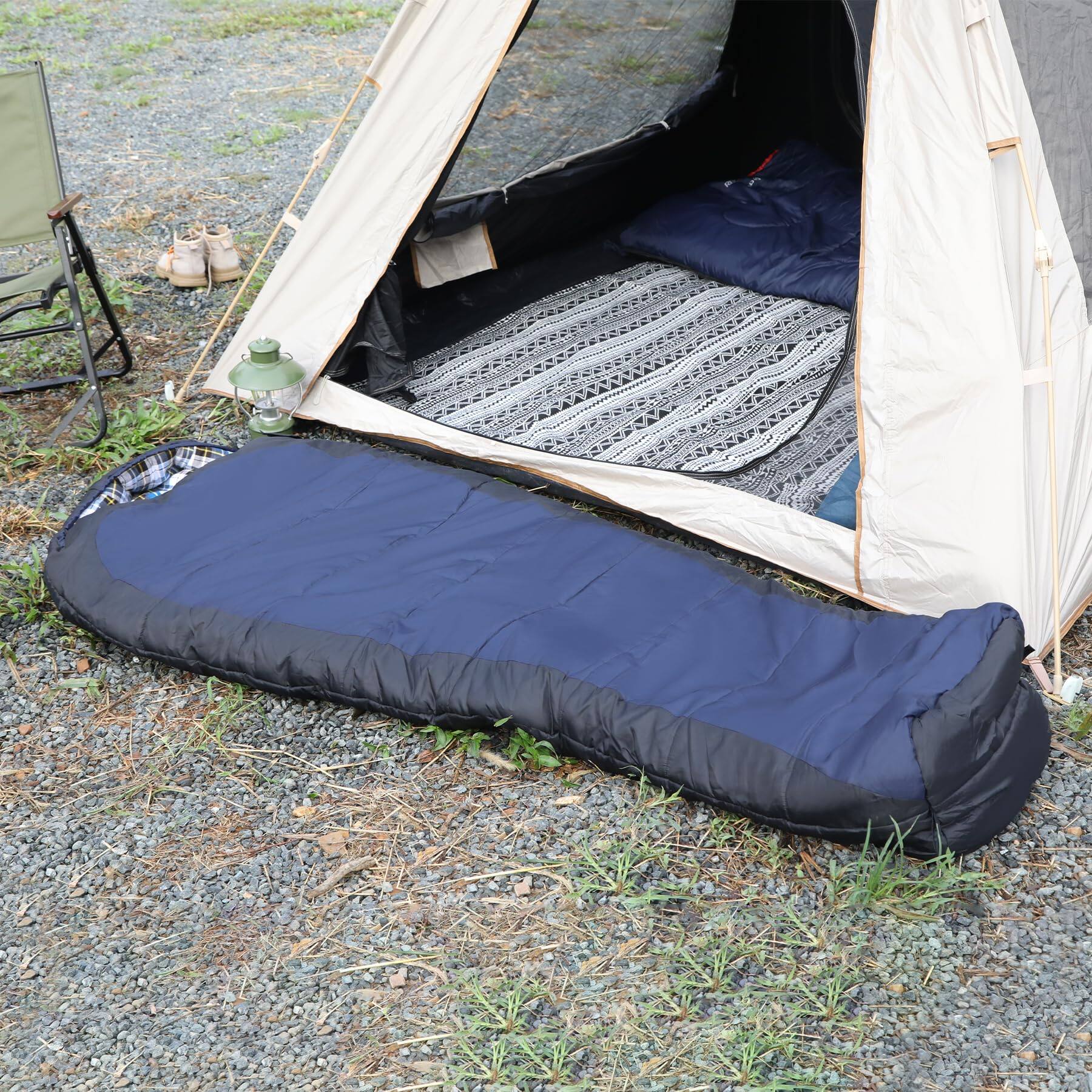 Alt View 9. Dapper Styles - Cold Weather Mummy Sleeping Bag Warm Flannel Cotton Filling 210T Polyester Grid Anti CoatingImportedPremium... - Navy Blue with 2lbs Filling.