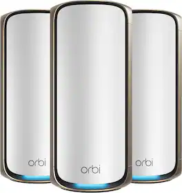 NETGEAR - Orbi 970 Series WiFi 7 Mesh System, 3 Pack, Up to 10,000 sq ft, 27 Gbps, 200 Devices, 10 Gig Port, RBE973 - White