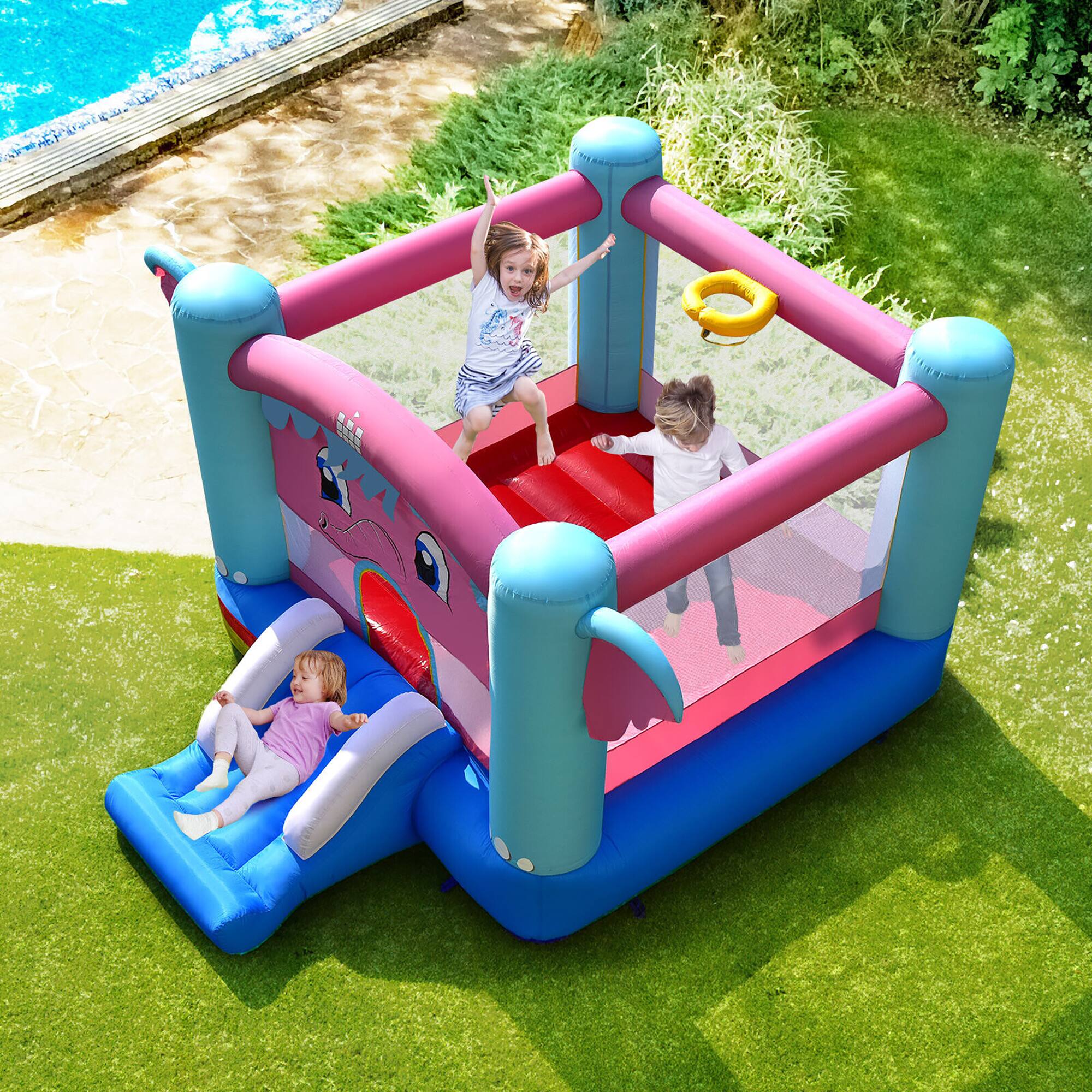 Alt View 7. Gymax - Gymax Inflatable Bounce House 3-in-1 Elephant Theme Inflatable Castle w/ 550W Blower.