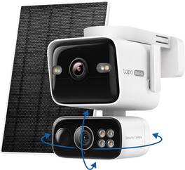 TP-Link - Tapo Wireless Smart Dual-Camera Security, Pan-Tilt, 360° Viewing, 4K Clarity Video, Solar Charged - No Monthly Fee - White