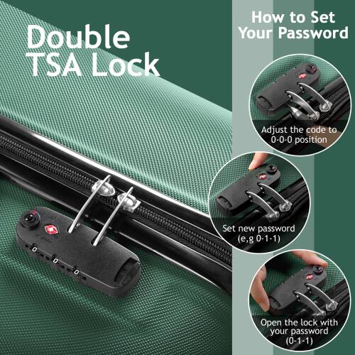 Double TSA Lock

How to Set Your Password

1. Adjust the code to 0-0-0 position
2. Set new password (e.g., 0-1-1)
3. Open the lock with your password (0-1-1)