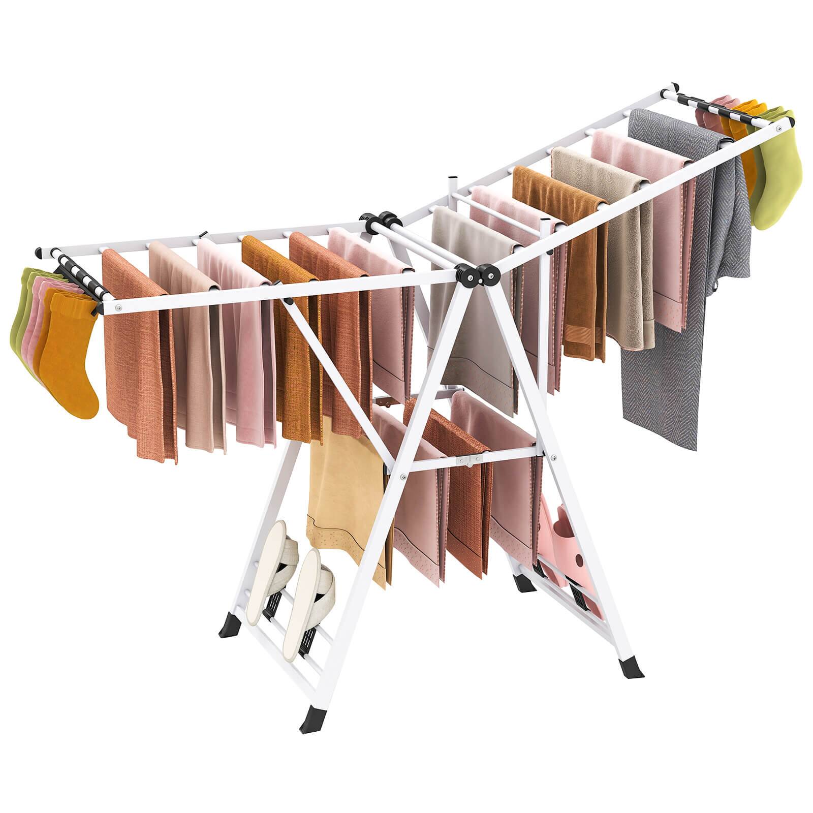 Alt View 9. Costway - Costway Foldable Metal Laundry Drying Rack with Height Adjustable Wings, 18 Drying Rails - White.