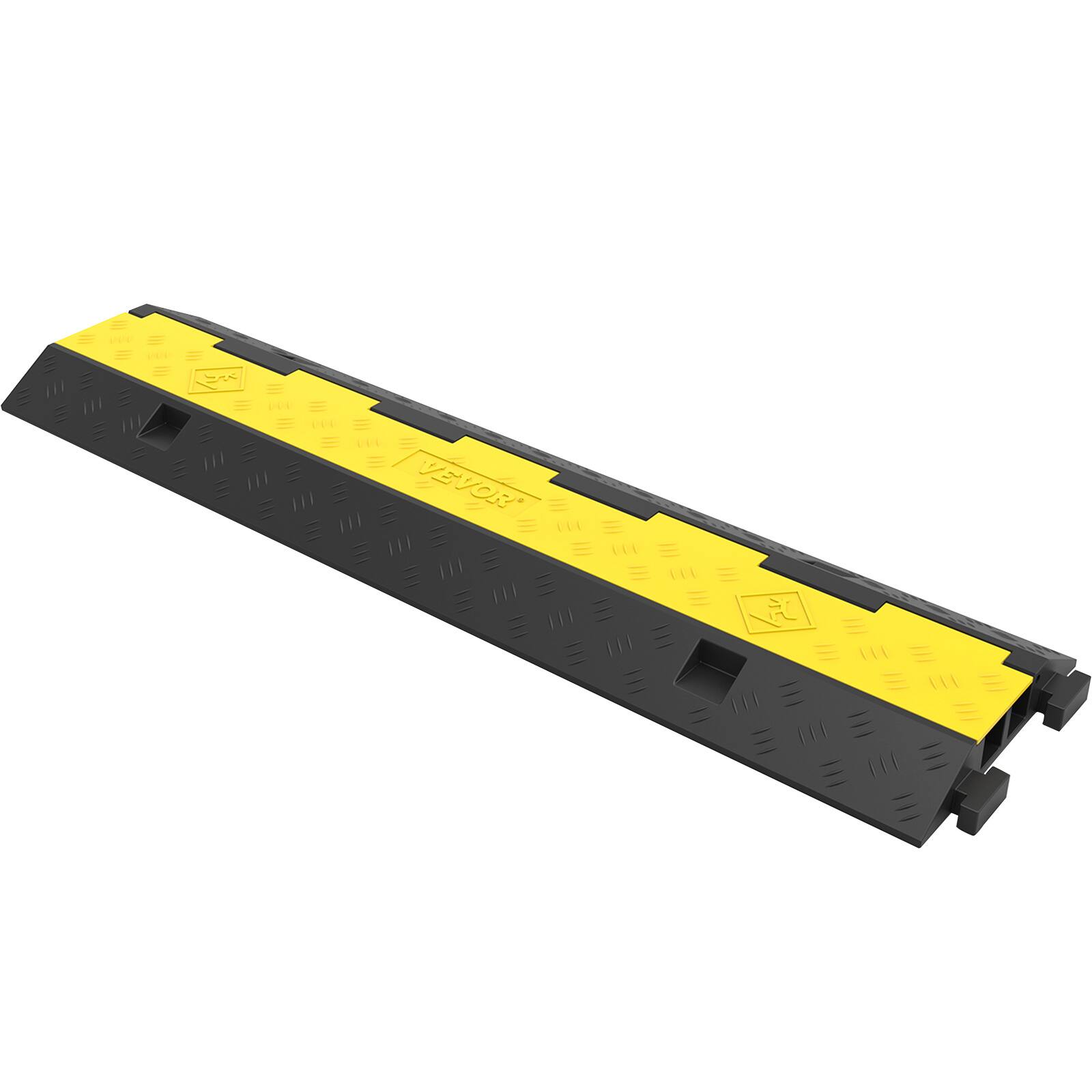 Alt View 5. VEVOR - Cable Protector Ramp, 4 Packs 2 Channels Speed Bump Hump, Rubber Modular Speed Bump Rated 11000 LBS Load Capacity - Black and yellow.