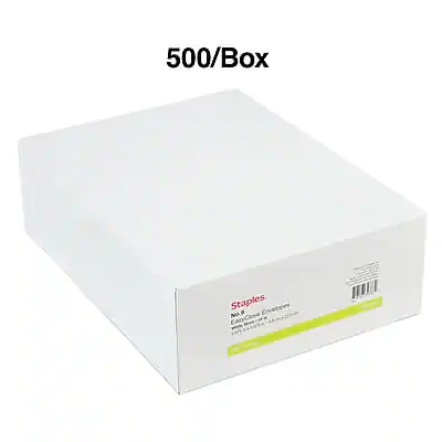 500/Box  
Staples  
Envelopes  
Economy Envelopes  
No. 9  
100% Recycled Content