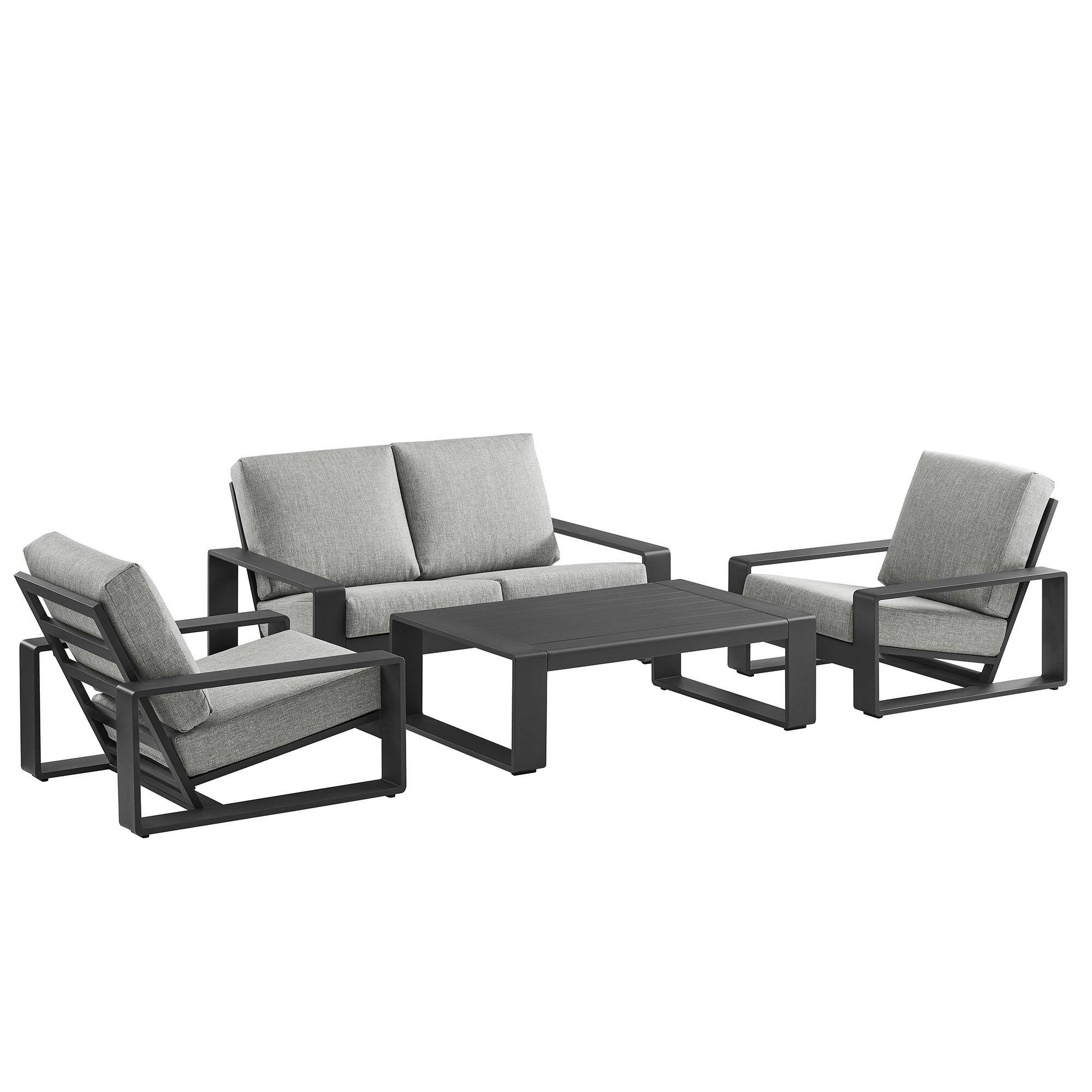 Left. Modway - Lirienne 4-Piece Outdoor Patio Aluminum Furniture Set - Powder-Coated Frame, Foam-Cushioned Seats - Light Gray.