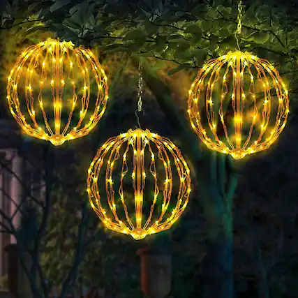 Front. RTMB - 3-Pack 12" LED Light Globes, Folding, Auto Timing, Warm White, Indoor/Outdoor - Color: Warm White Size: 12".