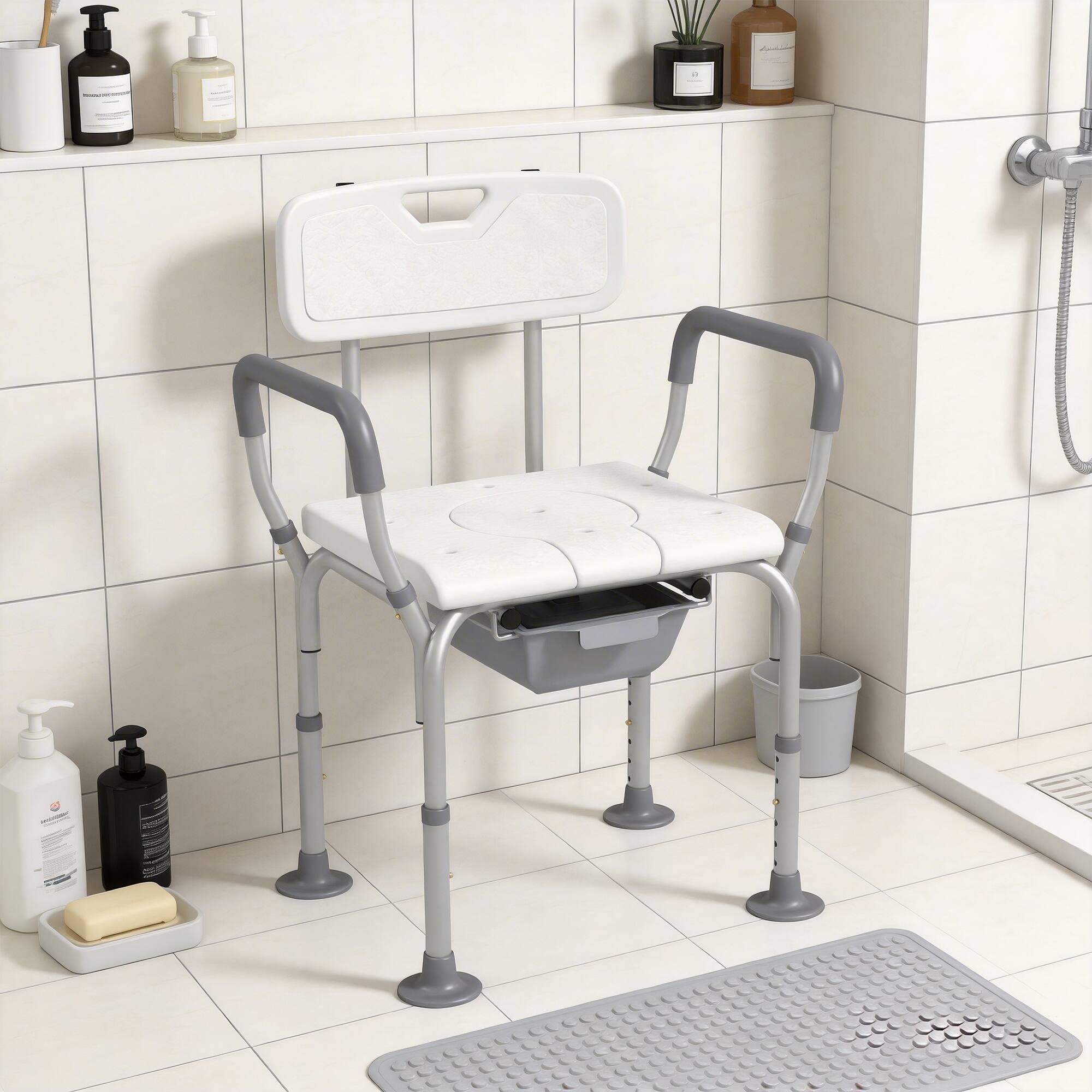 Alt View 1. Homcom - 3-in-1 Shower Chair with Handles and Footpads for Elderly - White.