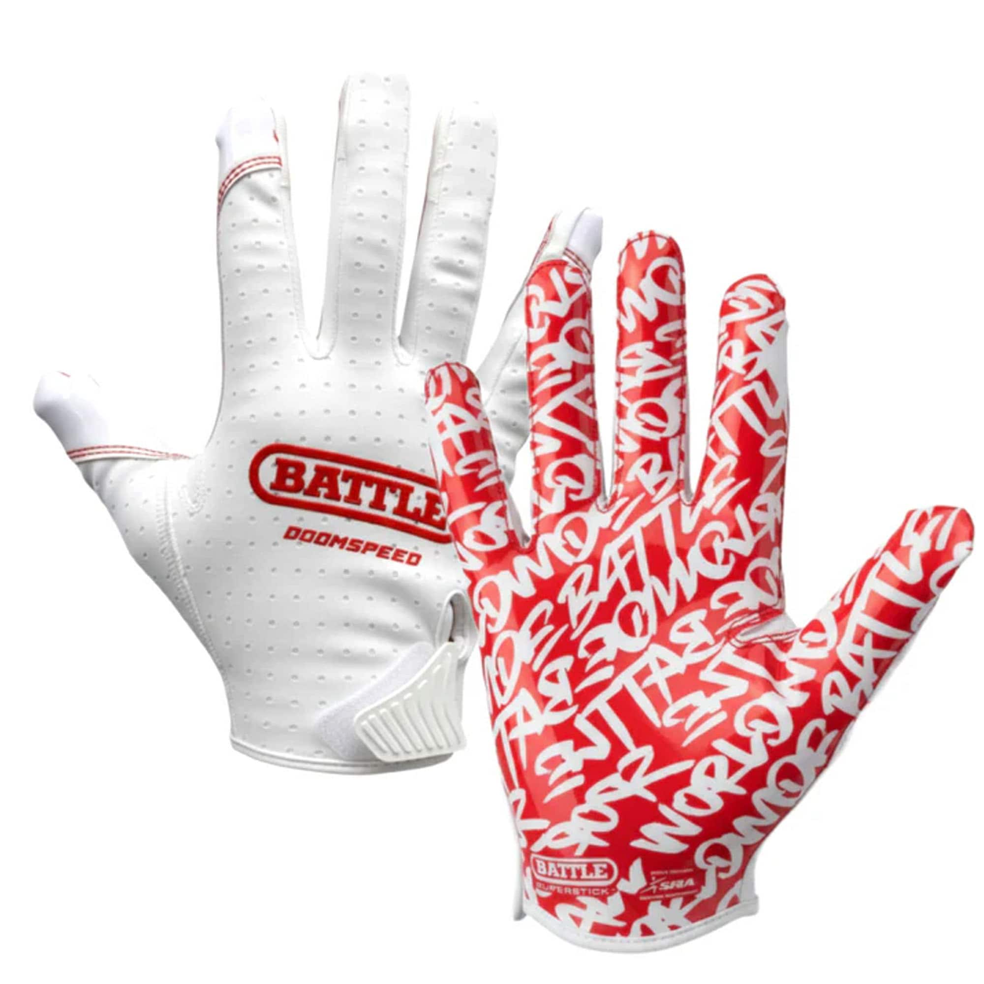 Battle Sports - Doom Speed Receiver Football Glove, "Lux", Adult, 2XL - White/Red