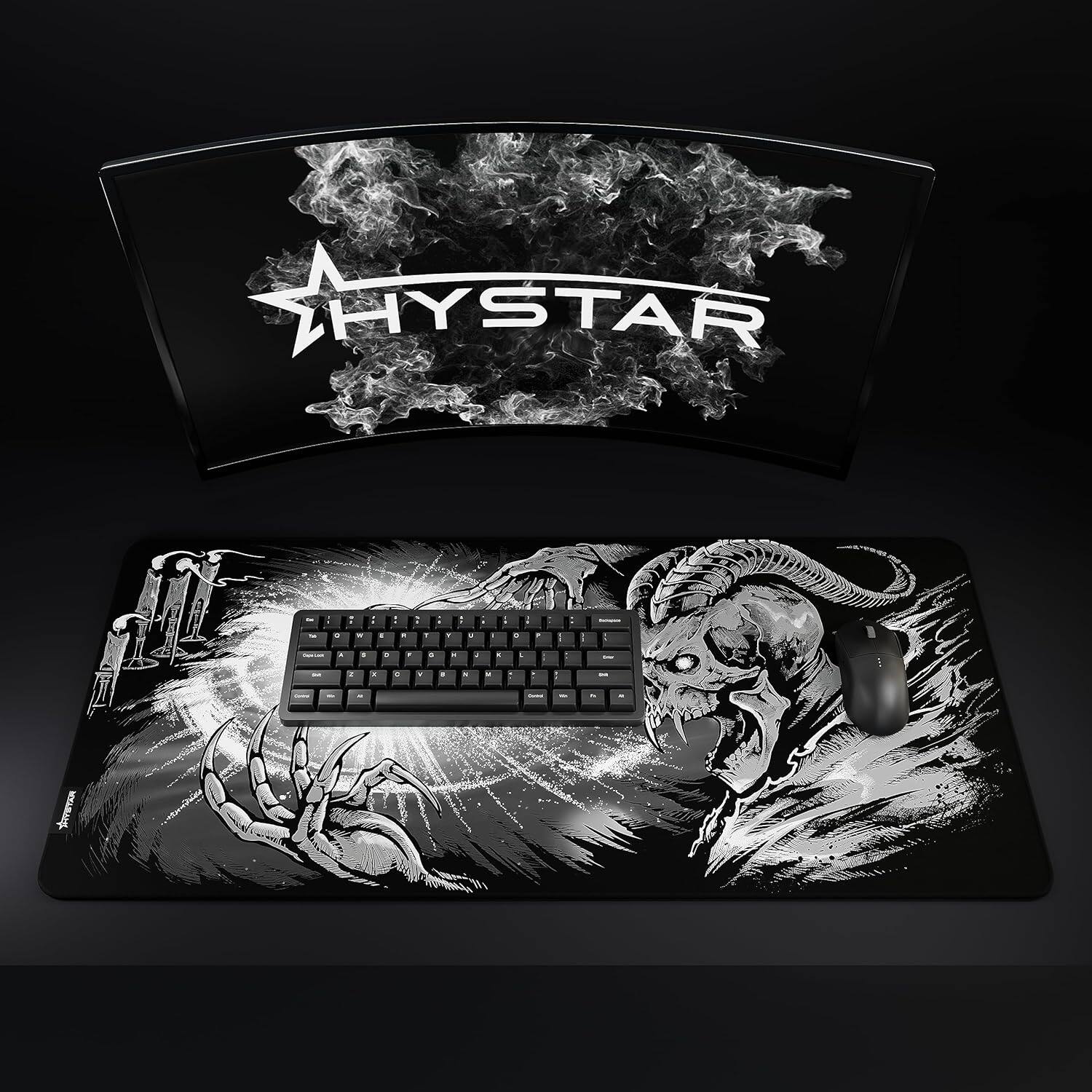 Alt View 5. Hystar - Extended Gaming Mouse Pad | XXL 36" x 16" | 5mm Thick, Waterproof Surface, Smooth Polyester, and Rubber Base | Goety - Black and White.