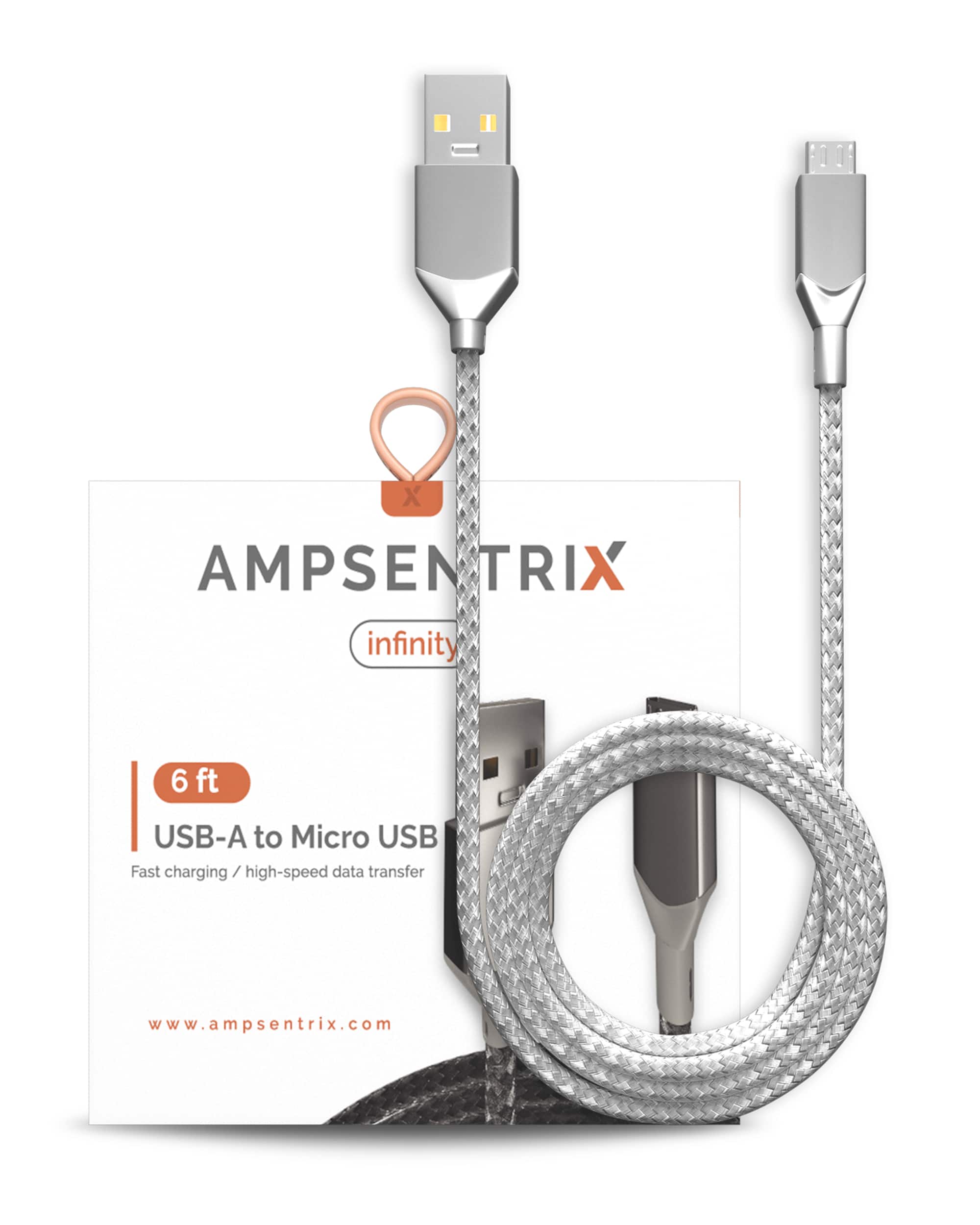 Ampsentrix - 6 ft Micro USB To USB Type A Cable (Infinity) - Silver