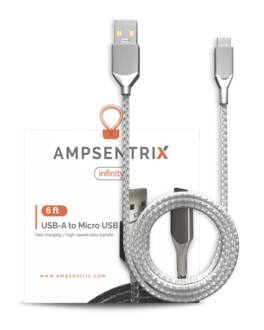 Ampsentrix - 6 ft Micro USB To USB Type A Cable (Infinity) - Silver