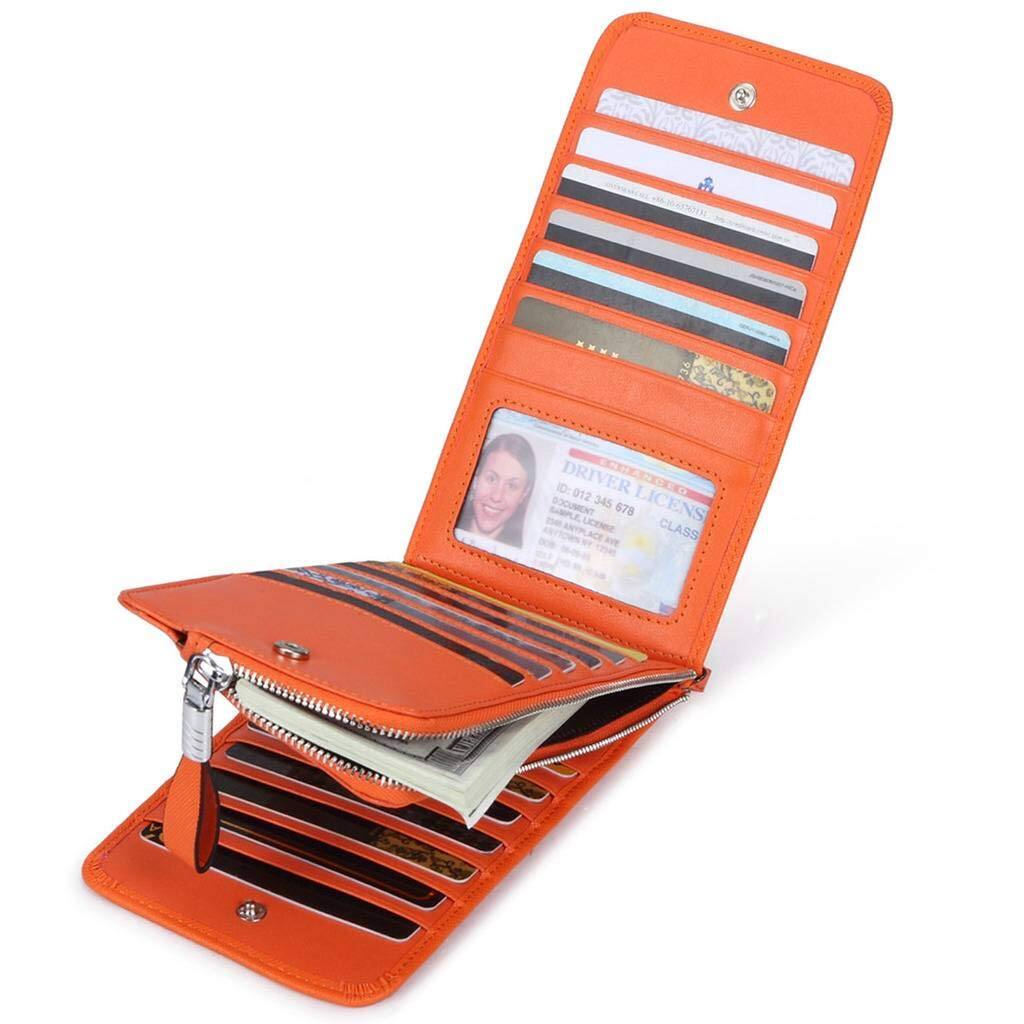 Back. Jadie Link - Rfid Wallet Women Large Size Bifold Multi Card Case Zipper Pocke Credit Holder GENUINE LEATHER -Our RFID credit card - Oil Wax leather Red.