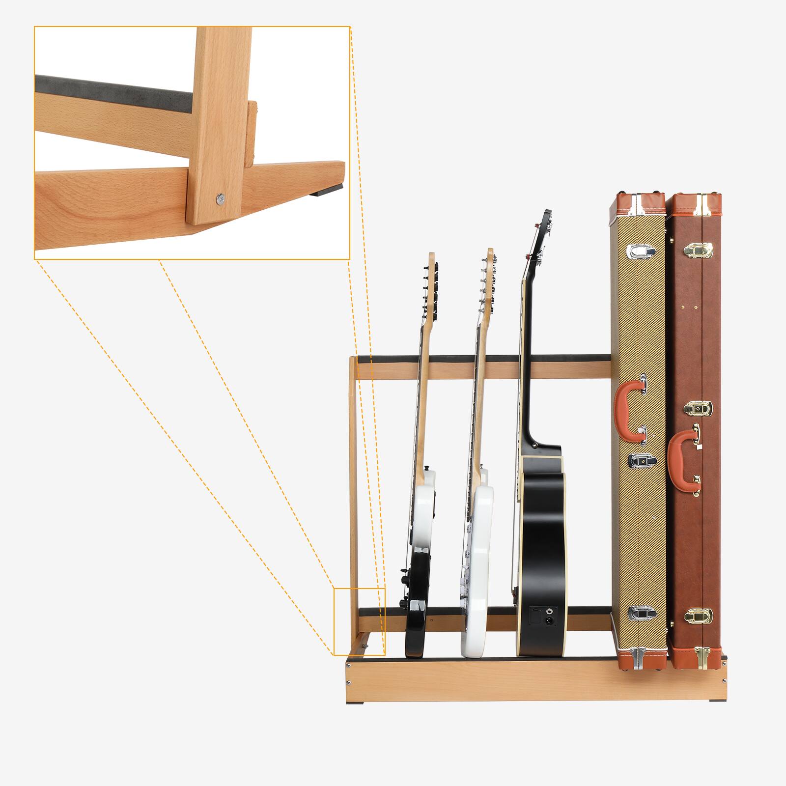 Alt View 4. Winado - Folding Guitar Cases Stand, Wooded Multiple Guitar Case Floor Rack for Electric Guitar, Bass, and Acoustic Guitars.