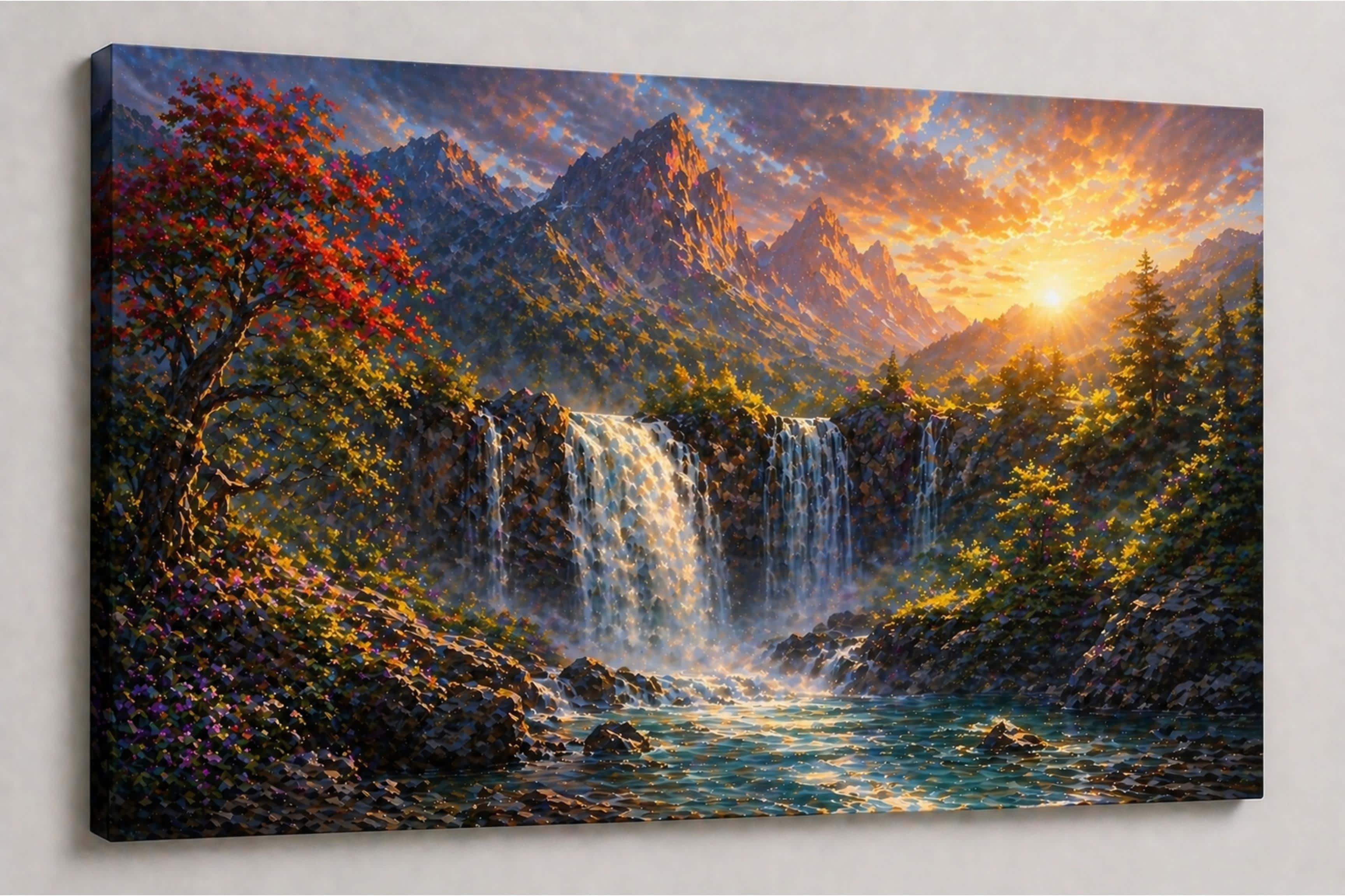 FC Design - Large Canvas 24x36" Frameless Radiant Mountain Falls Art Painting Home Wall Décor - MultiColor