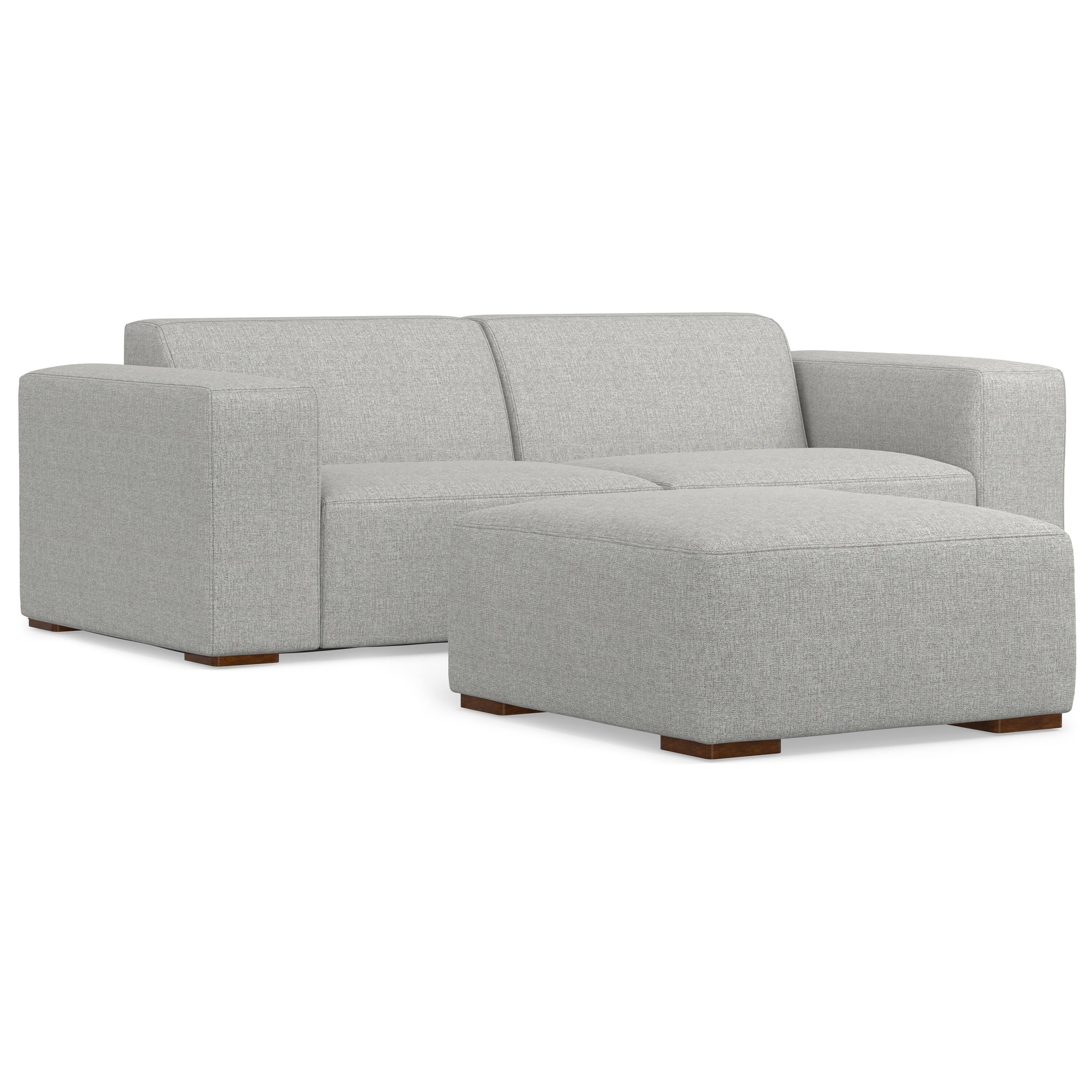 Front. Simpli Home - Rex 2-Seater Modular Sofa and Ottoman Set in Tightly Woven Performance Fabric - Pale Grey.