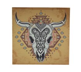 De Leon Collections - Southwest Steer Skull Santa Fe Style Canvas Print - Multicolored