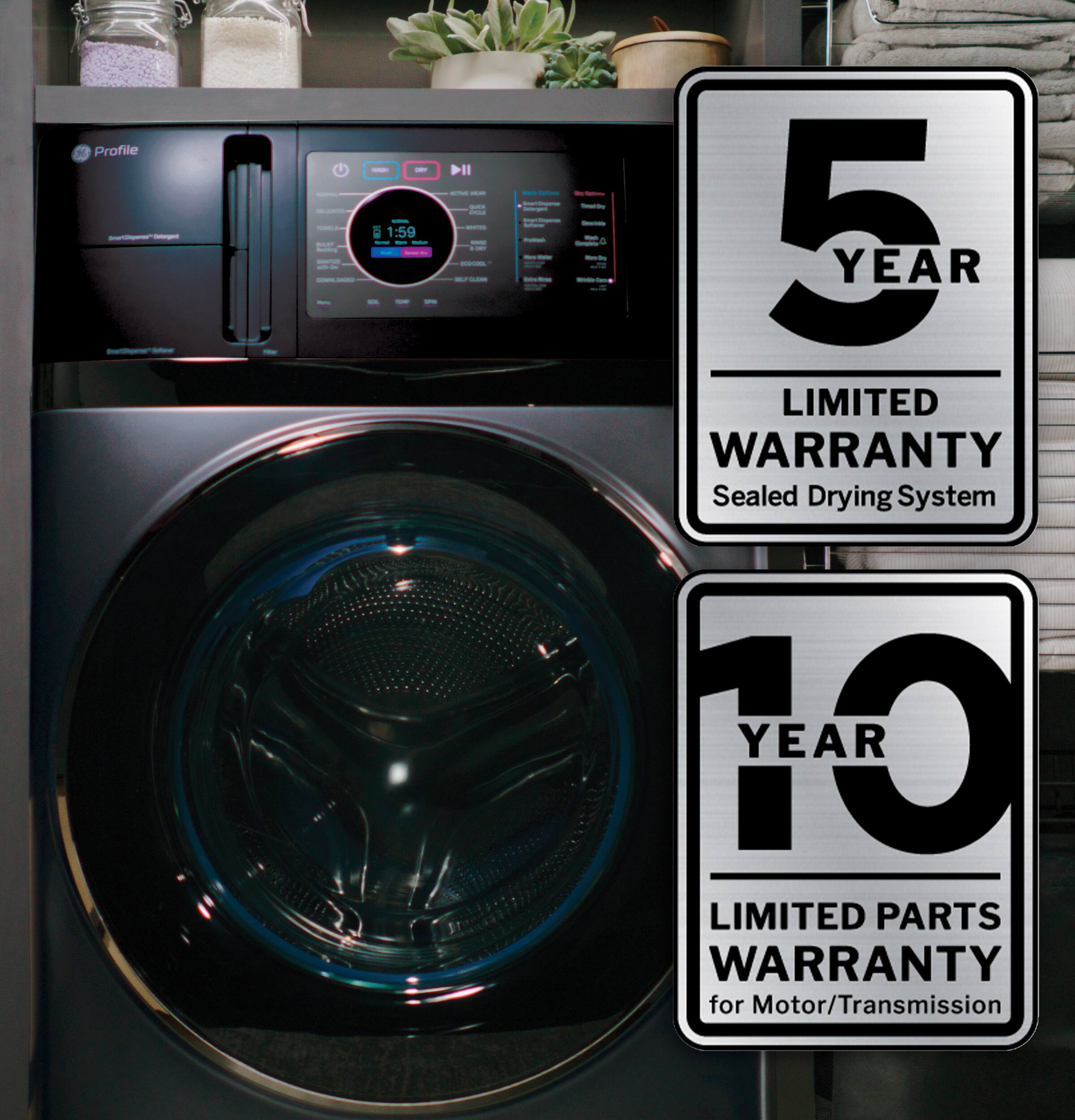 Profile

5 YEAR LIMITED WARRANTY
Sealed Drying System

10 YEAR LIMITED PARTS WARRANTY
for Motor/Transmission