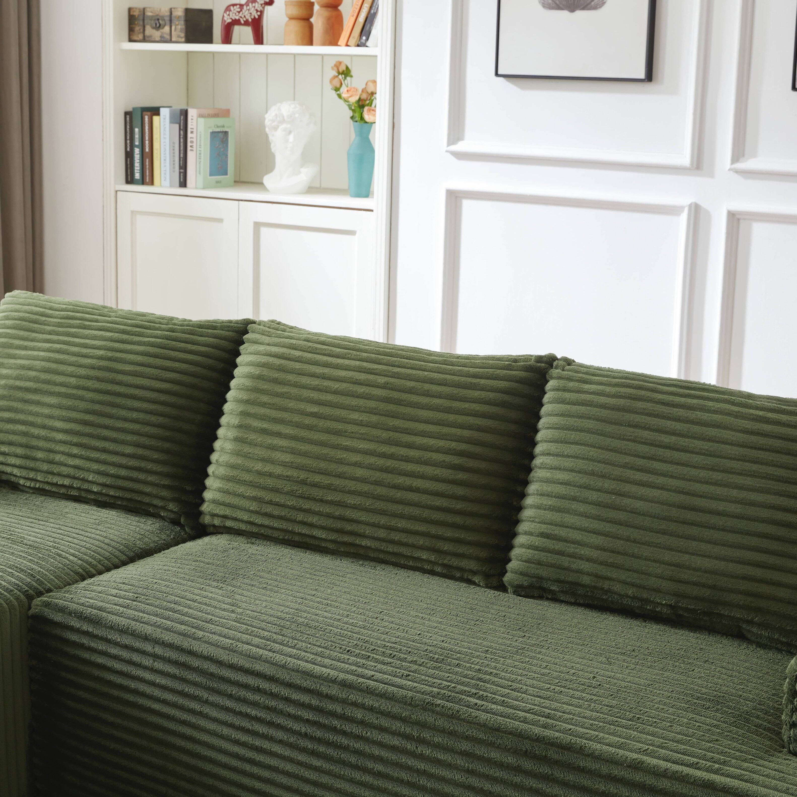 Alt View 4. Anysun - L-Shaped Modular Cloud Sectional Sofa with Deep Seat – No Assembly Required, Left Facing - Green.