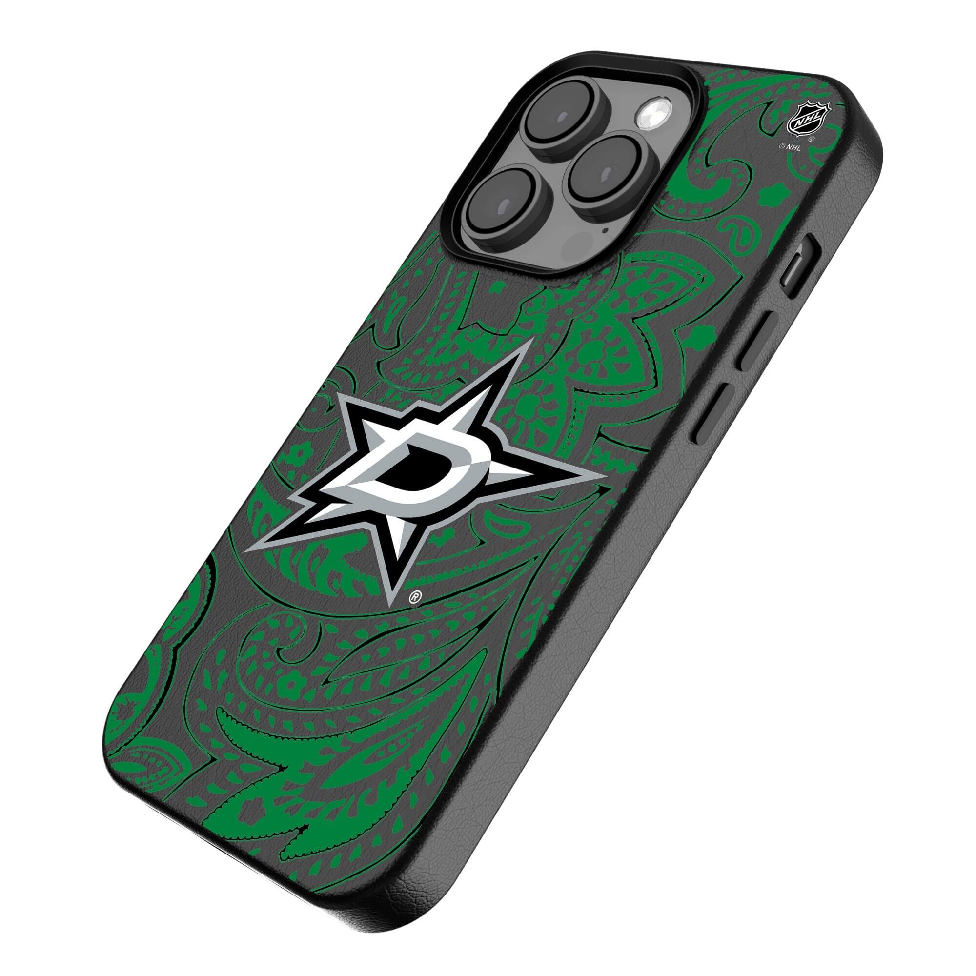 Alt View 1. Keyscaper - Black Dallas Stars Paisley iPhone Magnetic Bump Case - 16 Pro Max - Black.