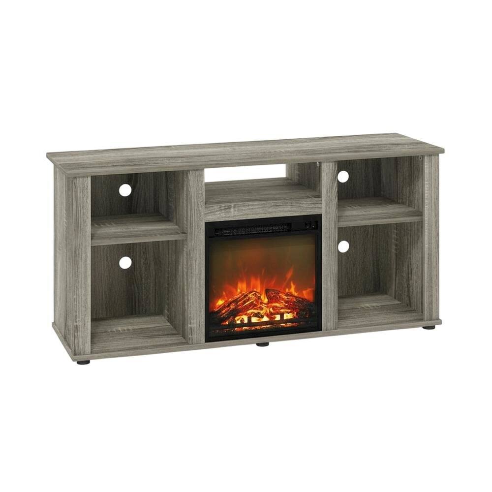 Alt View 3. FurniFact - Gray Fireplace TV Stand with Open Storage for Up to 55-Inch Flat Screens - Gray.