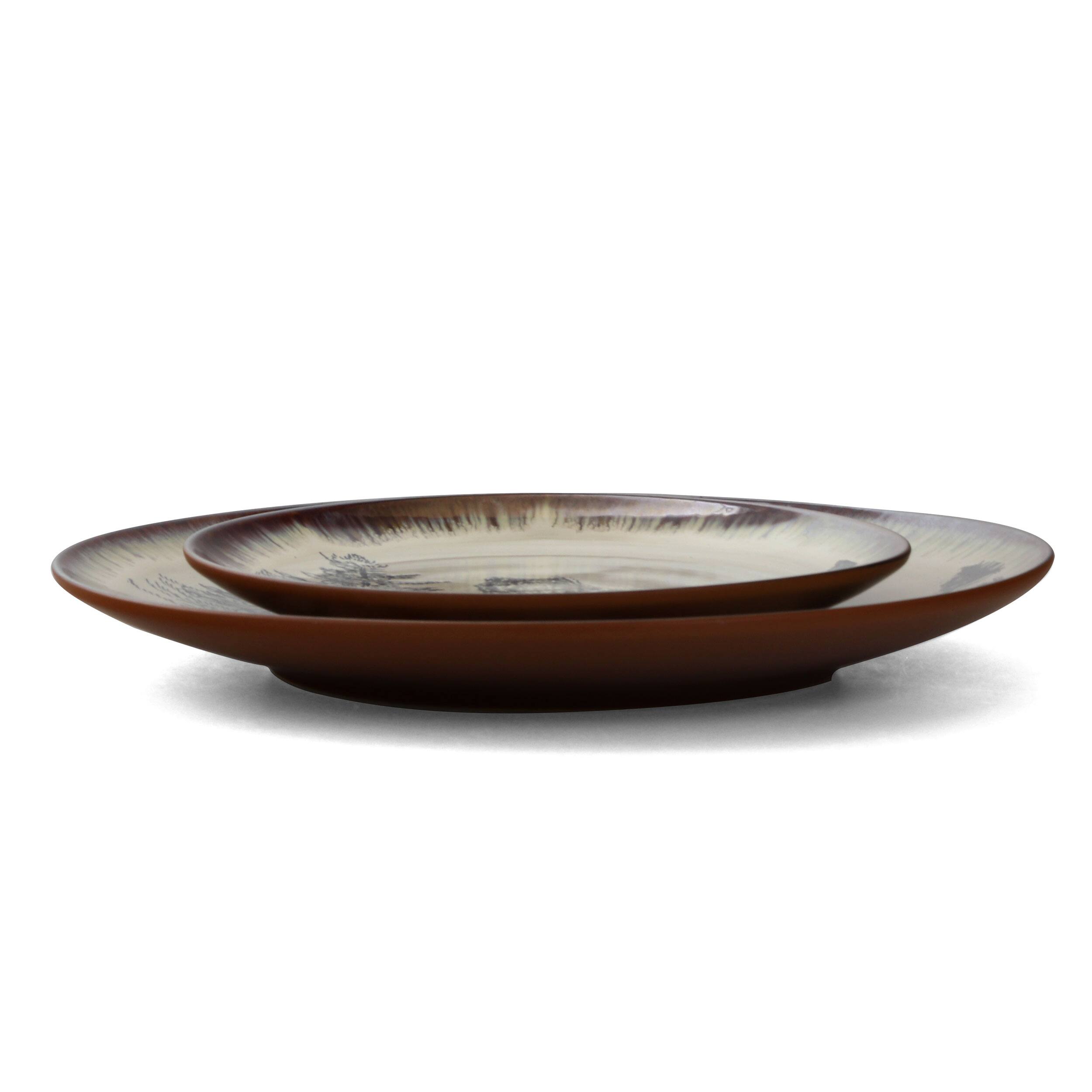 Alt View 9. Elama - Elama Majestic Wolf 16 Piece Luxurious Stoneware Dinnerware with Complete Setting for 4 - Taupe and Brown.