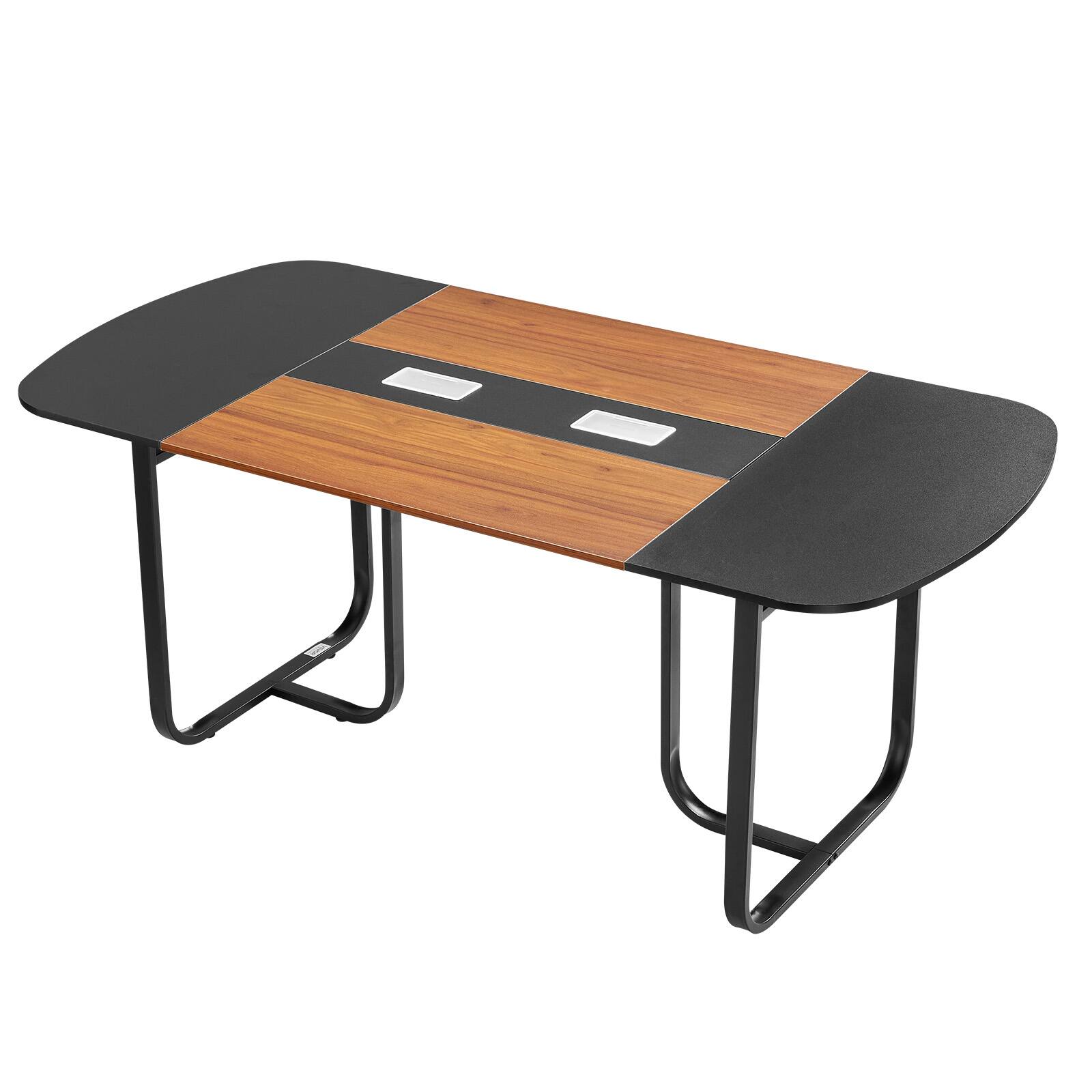 Alt View 5. VEVOR - 6 ft Oval Conference Table, Office Meeting Desk for 6-8 People, Modern Design with Sturdy Metal Legs - Black + brown.