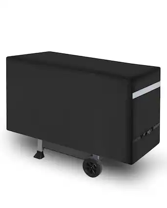 Front. VEVOR - Grill Cover, 66 inch BBQ Covers for Outdoor Grills, Fade Resistant, Weather Resistant Heavy Duty 600D Polyester - Black Fabric, White Reflective Strips.