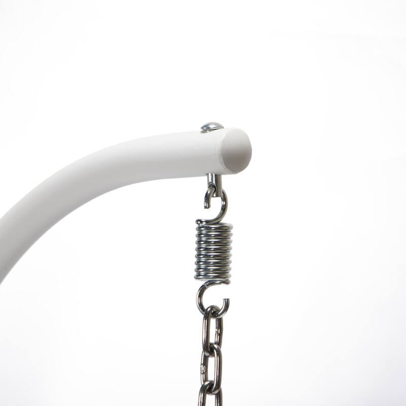 Alt View 2. LeisureMod - LeisureMod Modern Handwoven White Wicker Egg Swing Chair with Stand - Single Hanging Indoor/Outdoor Chair for Patio - Charcoal Blue.