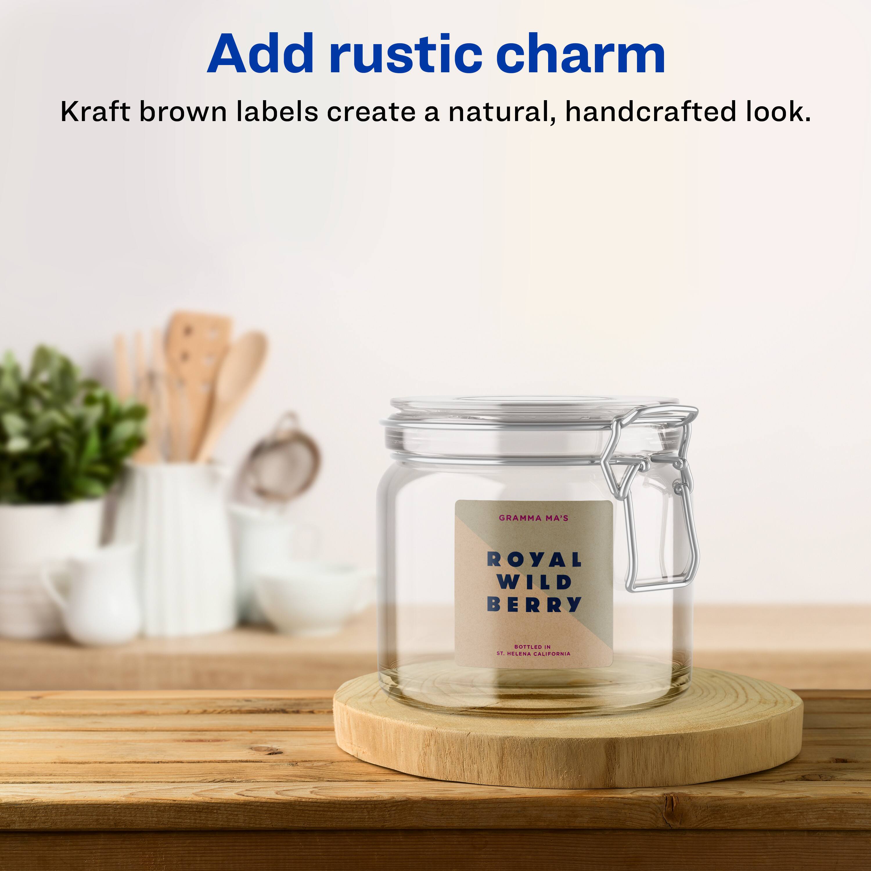 Add rustic charm  
Kraft brown labels create a natural, handcrafted look.  

GRAMMA MA'S ROYAL WILD BERRY OTTLER