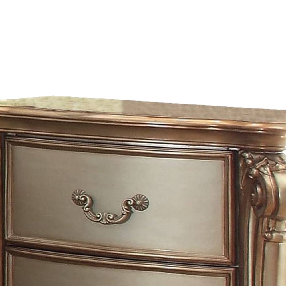 Alt View 1. Manhattan Lane - Wooden Nightstand with Two Drawers - Gold & White.