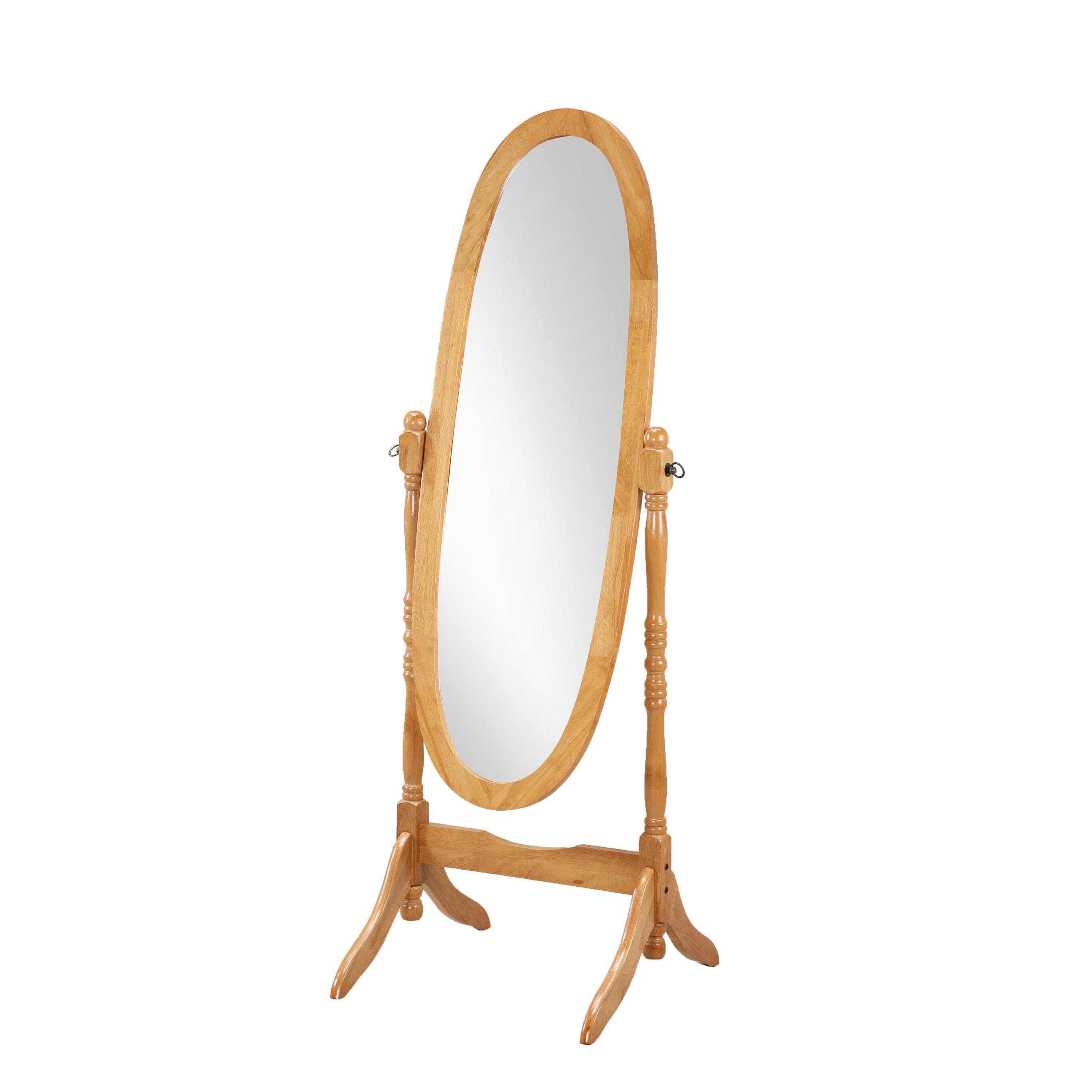 Left. BreeBe - Traditional Queen Anna Style Wood Floor Cheval Mirror, Oak Finish - Oak.