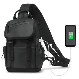 Unique Bargains - Small Backpack Convertible Crossbody Bags with USB Charge Port Lightweight Casual Sling Shoulder for Outdoor Travel - Black