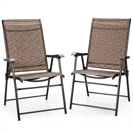Front. Costway - Costway 2PCS Outdoor Patio Folding Chair Camping Portable Lawn Garden W/Armrest - Brown.