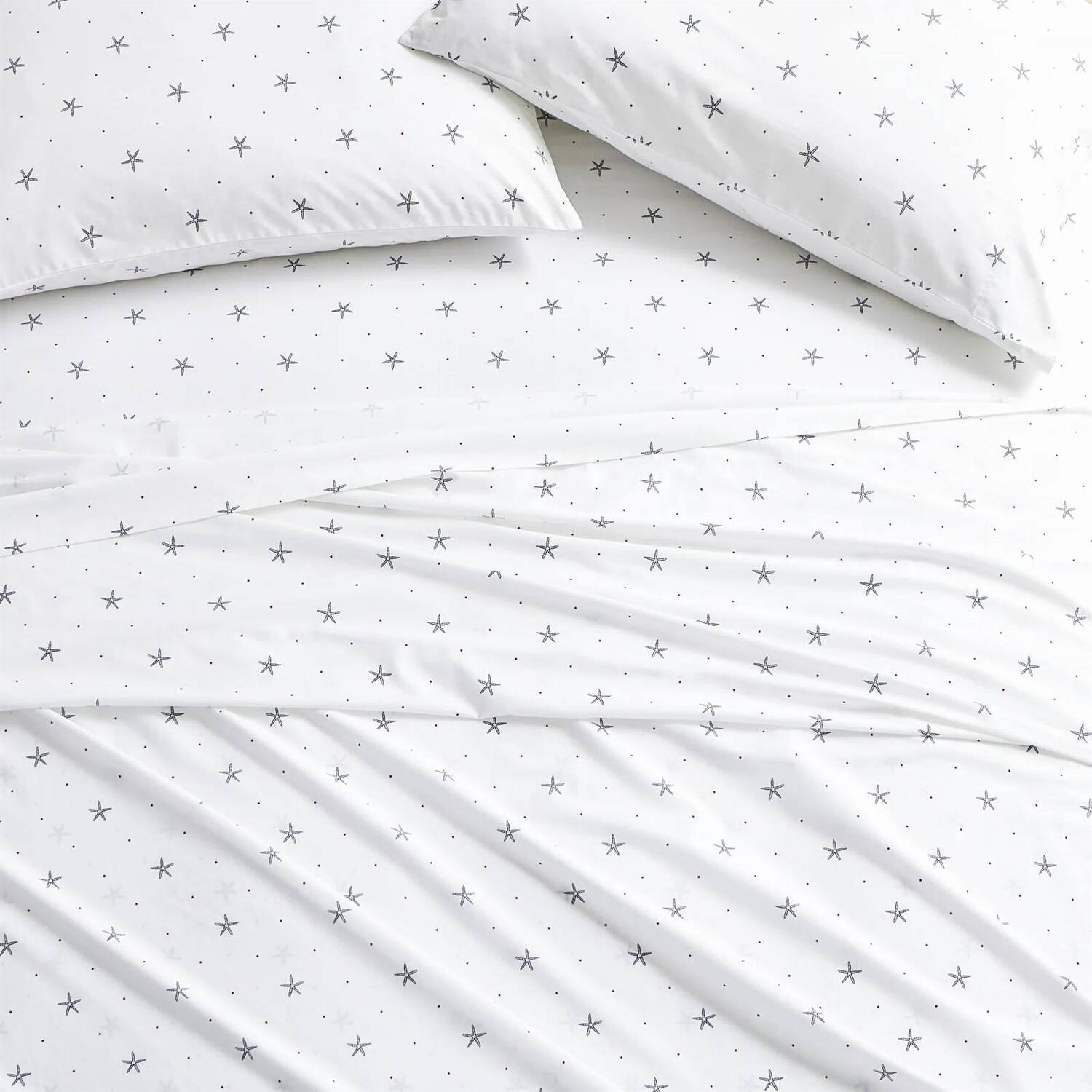 Back. Hivvago - Queen size Coastal Beach Starfish White Navy Red 100-Percent Cotton Sheet Set - White.