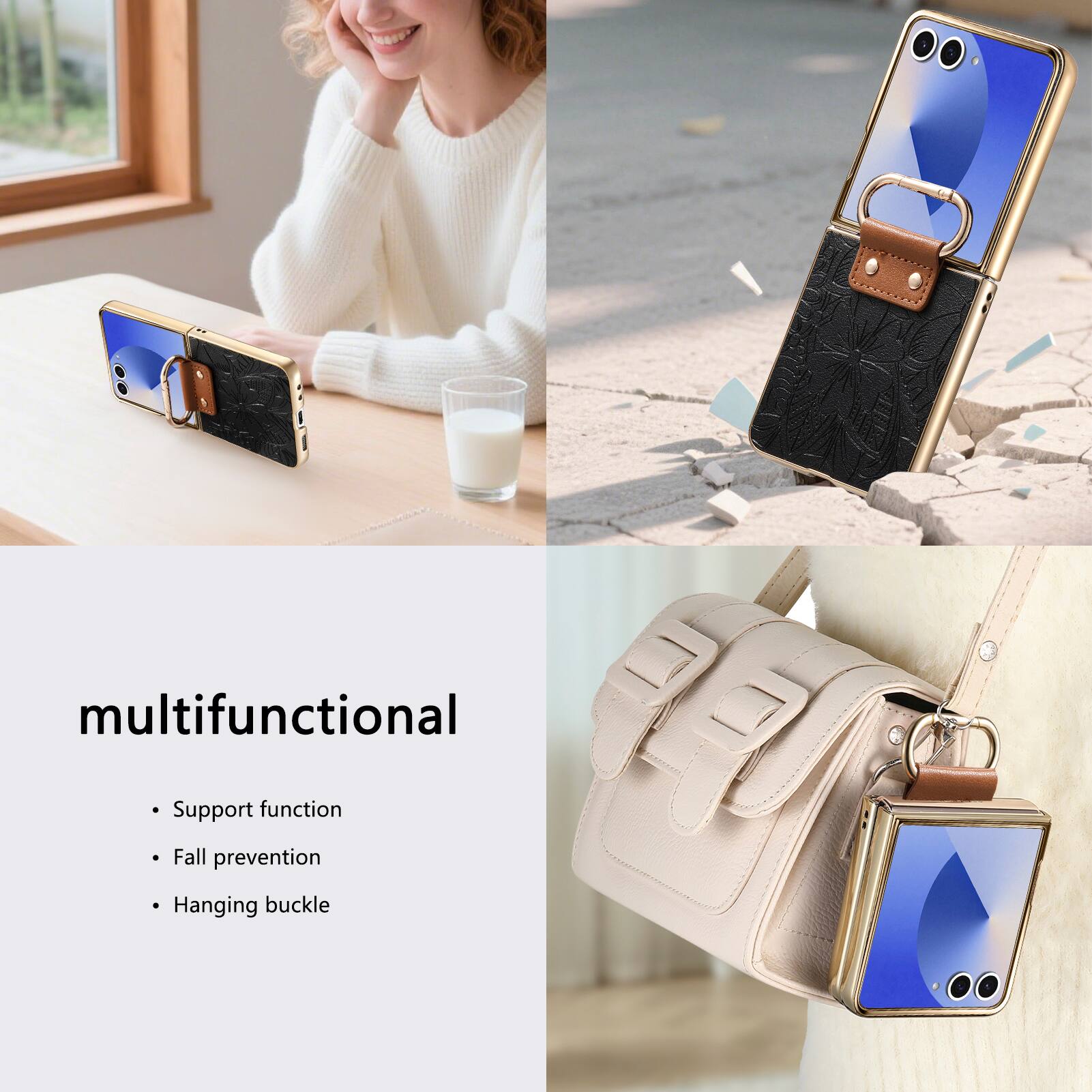 multifunctional

- Support function
- Fall prevention
- Hanging buckle
