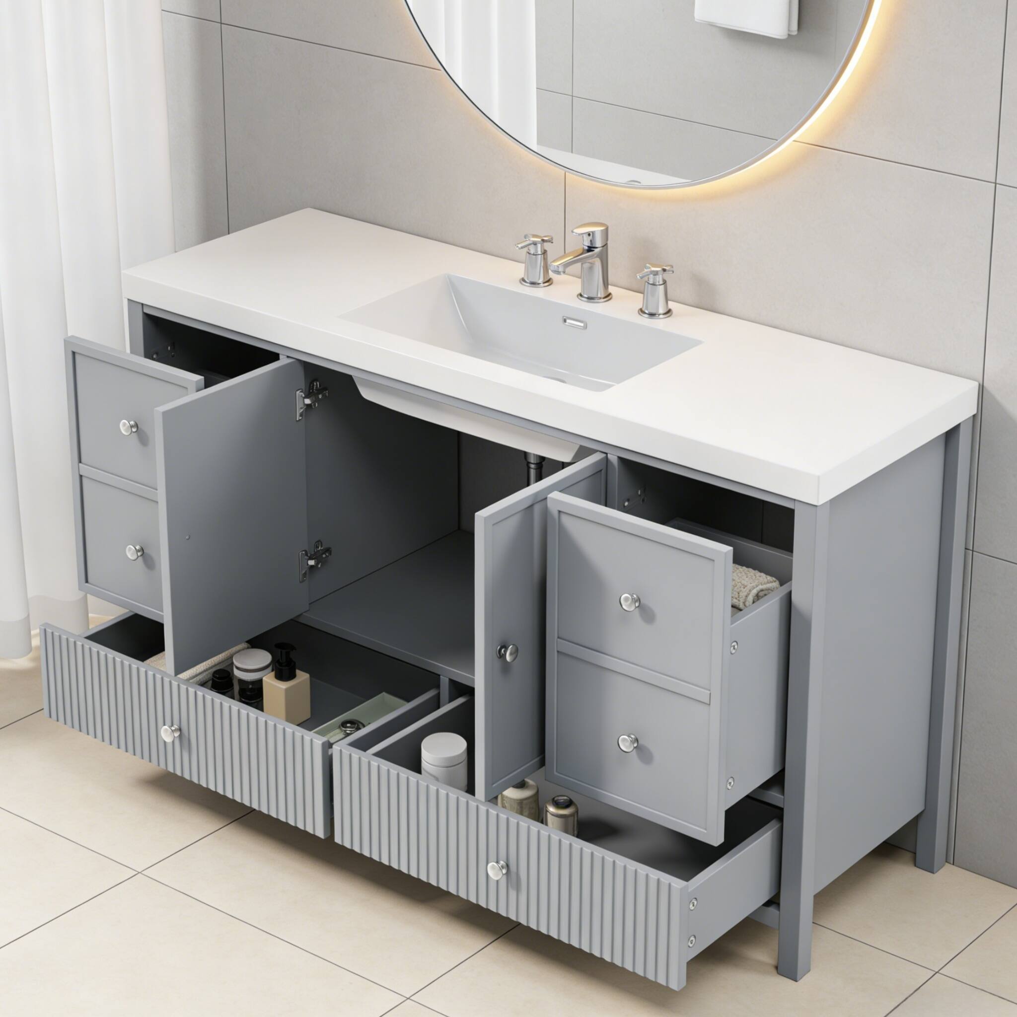 Back. Loheer - 5 ft Modern Bathroom Vanity with Sink and 4 Drawers, Gray Blue. - Blue Gray.