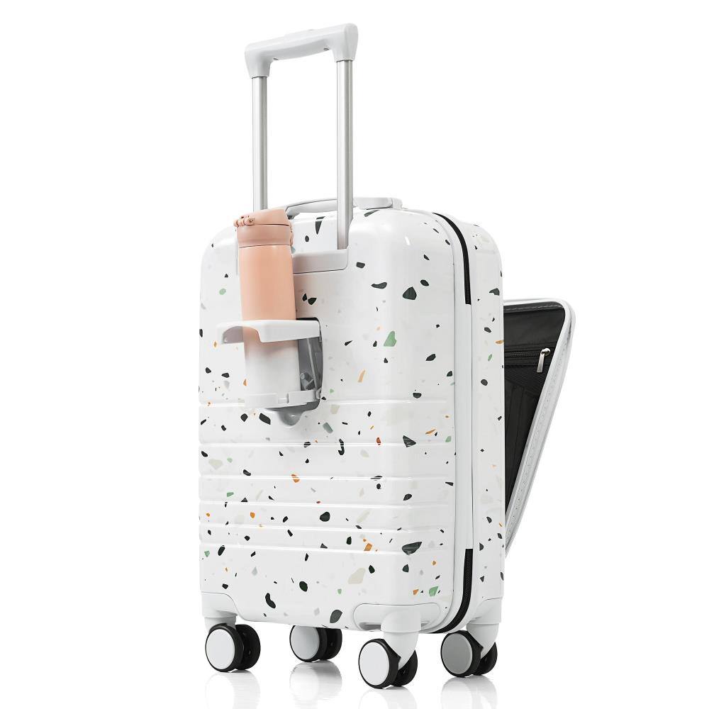 Angle. BreeBe - 3 Piece Luggage Set 20/24/28", USB Port, Front Opening, Airline Certified Carry-On ABS+PC Hard Shell with Spinner Wheels - Ivory.