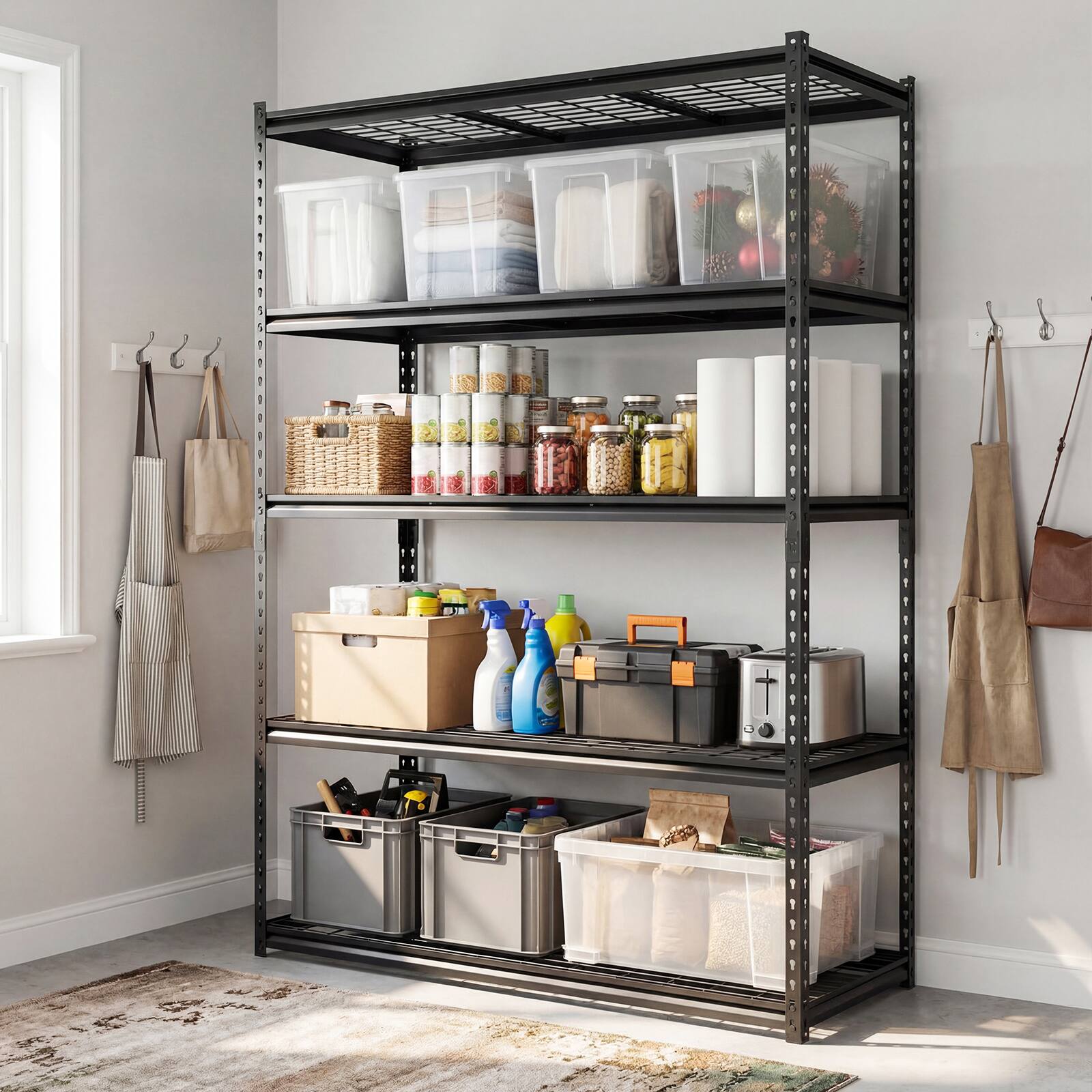Alt View 1. Costway - Costway 4 PCS 5-Tier Heavy-Duty Utility Shelf with Adjustable Wire Racks, 2000 lbs Capacity - Black.