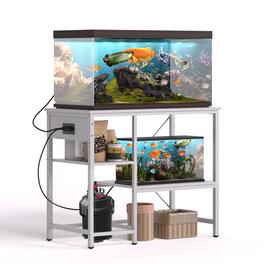 HOMLUX - 40-50 Gallon Fish Tank Stand With Power Outlet & LED Light, Metal Aquarium Stand - White