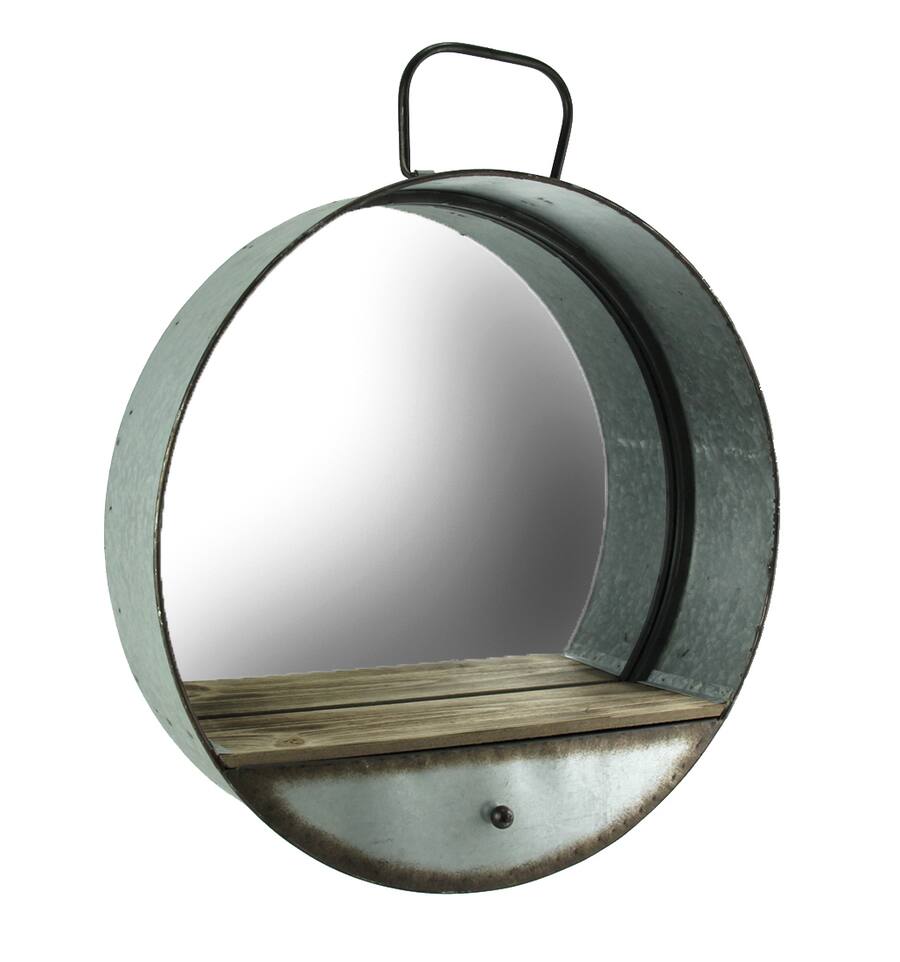 Zeckos Rustic Galvanized Metal Tub Frame Round Wall Mirror with Drawer ...