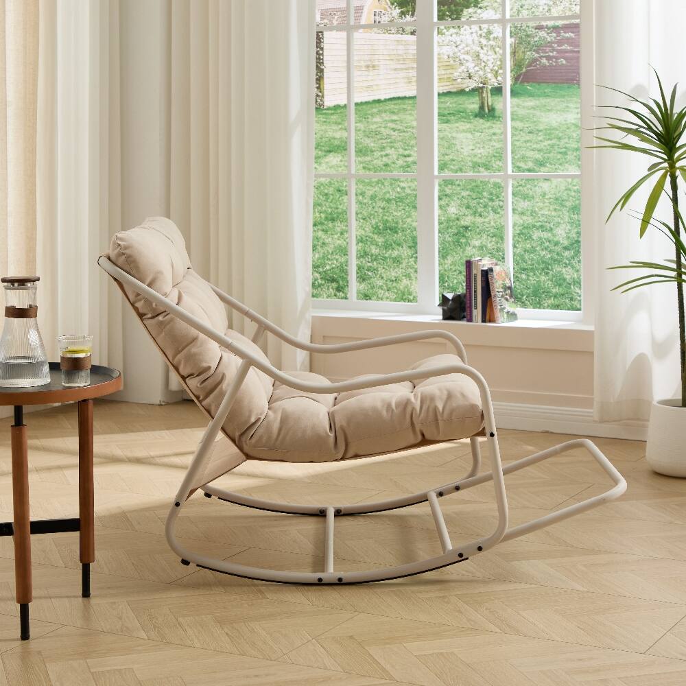Back. Loheer - Loheer Outdoor Rocking Chair Beige Armless Steel Frame Rocker with Thick Cushion 300 lbs Capacity - Beige.
