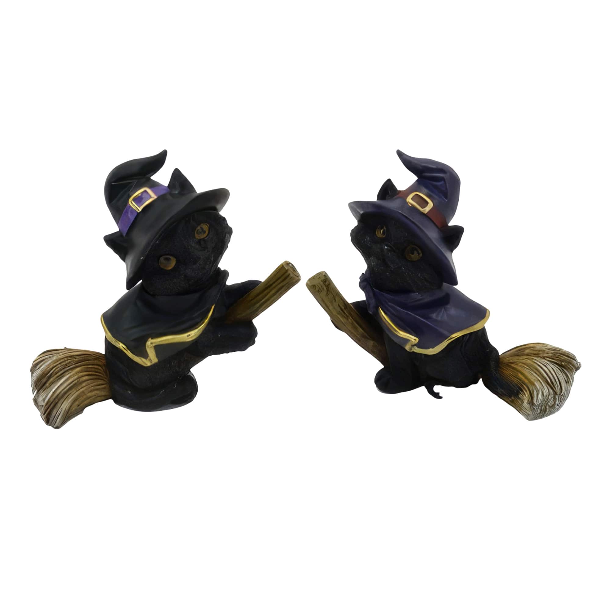 FC Design - 4.25"W 2-PC Cat Fly on Broom Figurine Set Office Desk Tabletop Home Decor Gift - Multi-Color