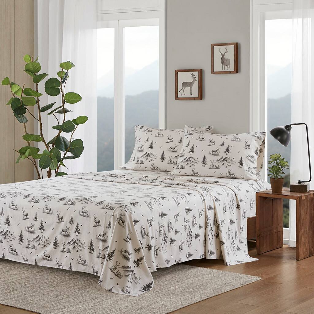 Alt View 1. Gracie Mills - Gracie Mills Kayce Flannel Sheet Set - Gray Deer Toile.