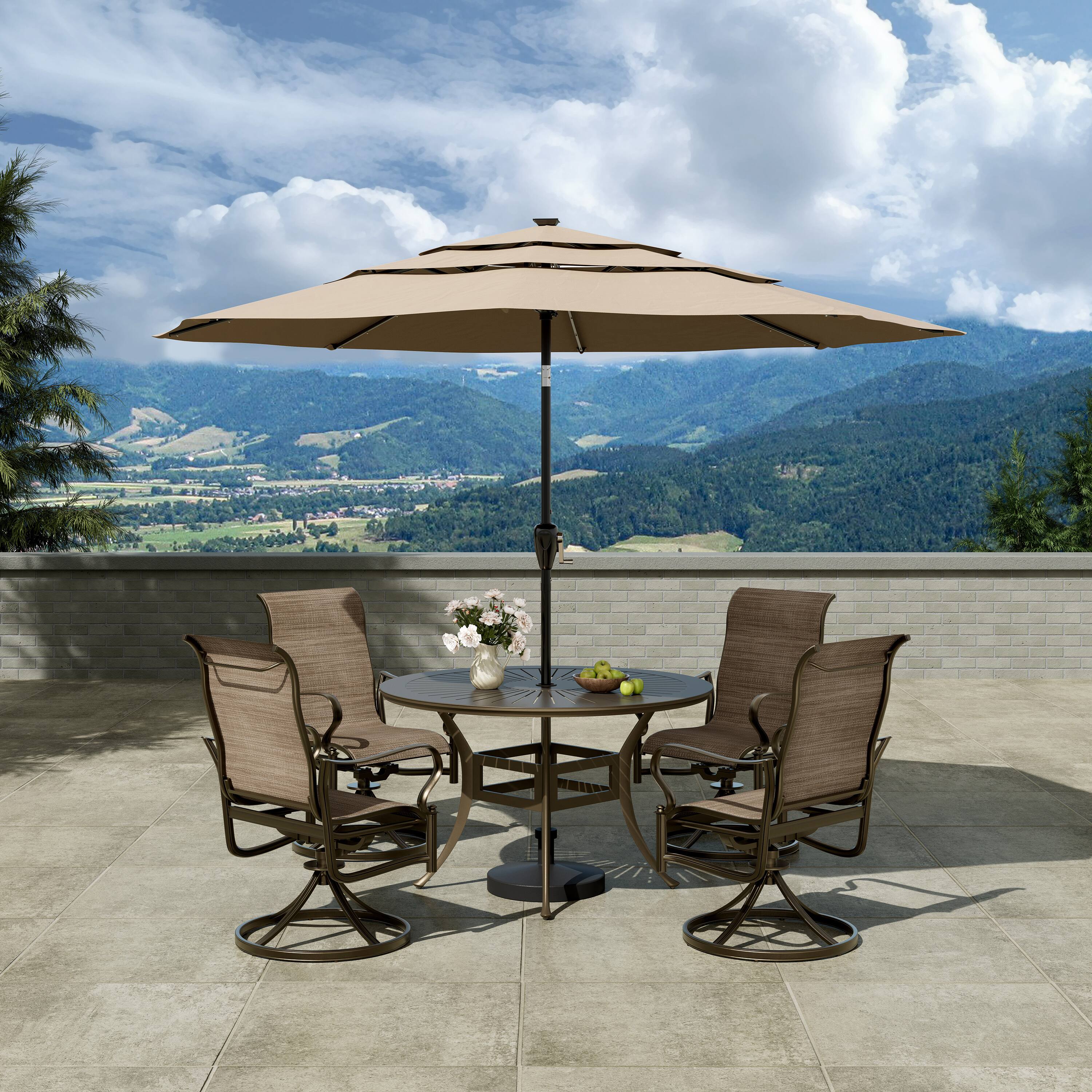 Left. Mondawe - 5 Piece Outdoor Patio Dining Set - Black+Brown.
