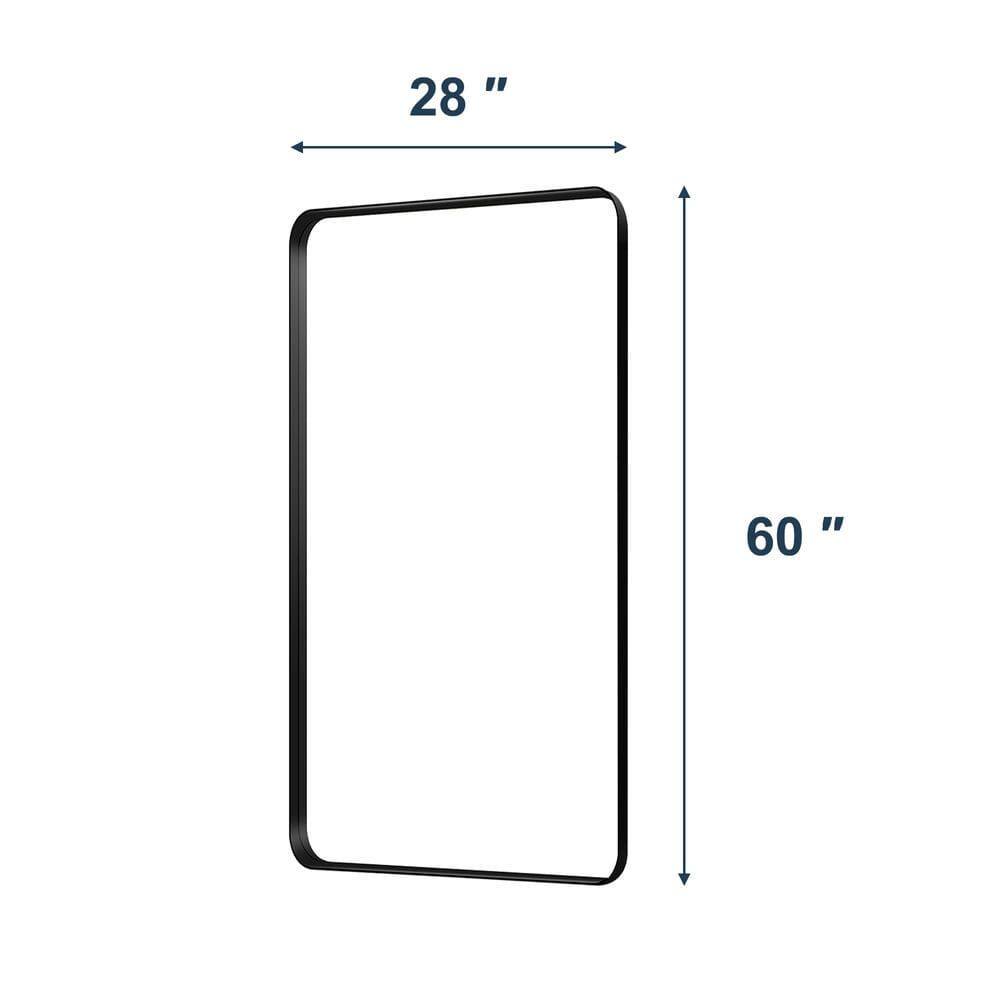 Angle. Kadyn - 60x28 Inch Extra Large Rectangle Wall Mirror with Rounded Corners and Black Metal Frame - Black.