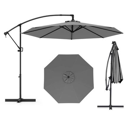 Front. Gymax - Gymax 10 FT Patio Offset Umbrella w/ X-shaped Base Infinite Tile & 360° Rotation Grey - Grey.