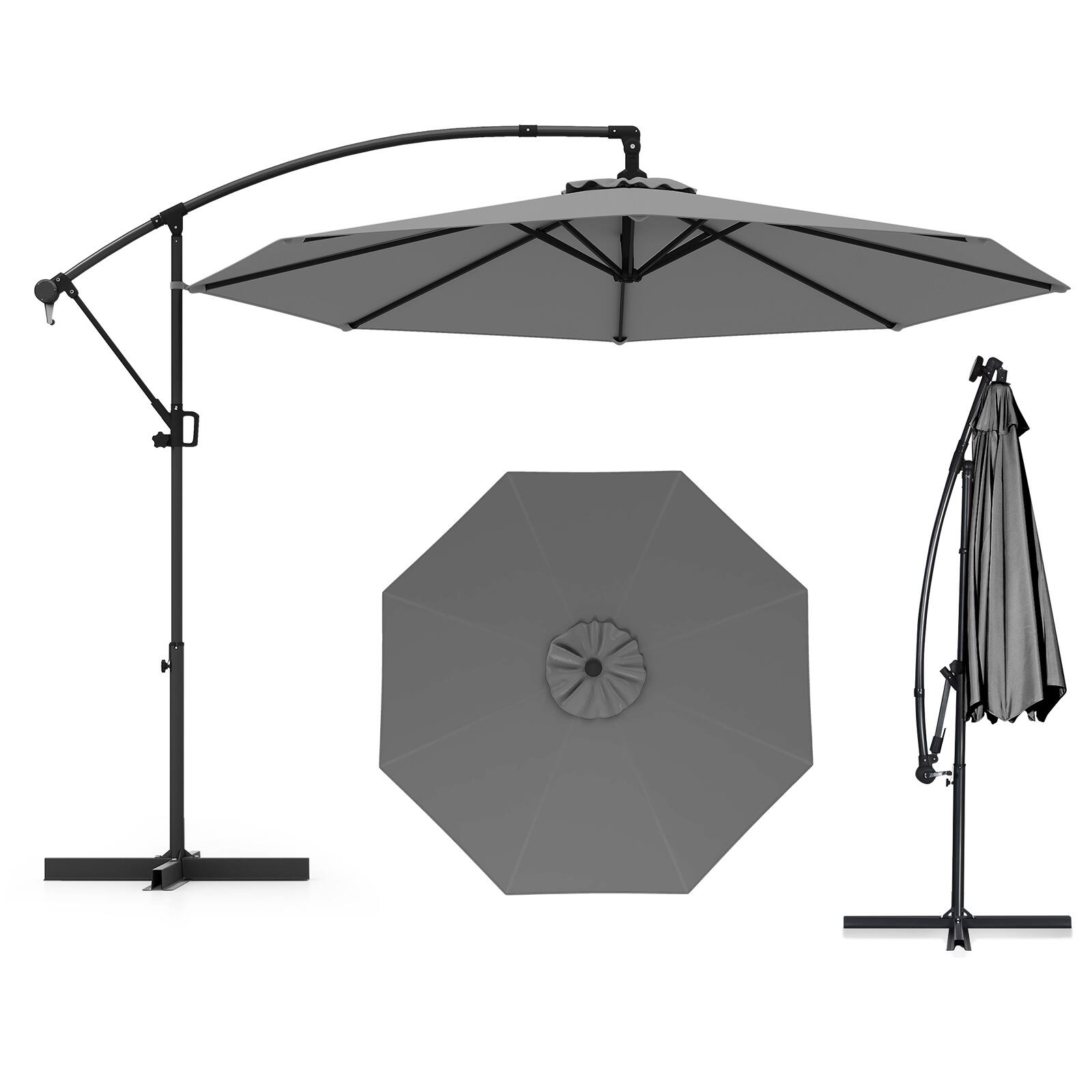 Front. Gymax - Gymax 10 FT Patio Offset Umbrella w/ X-shaped Base Infinite Tile & 360° Rotation Grey - Grey.