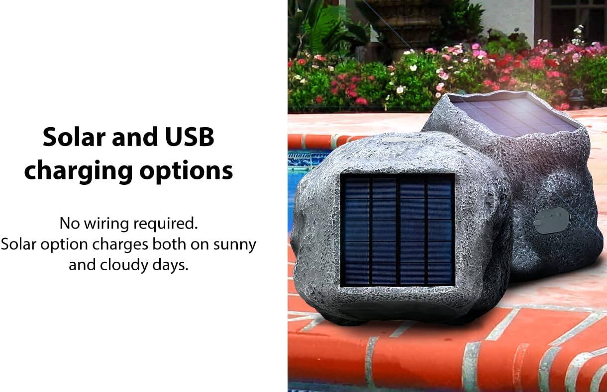 Solar and USB charging options

No wiring required. Solar option charges both on sunny and cloudy days.