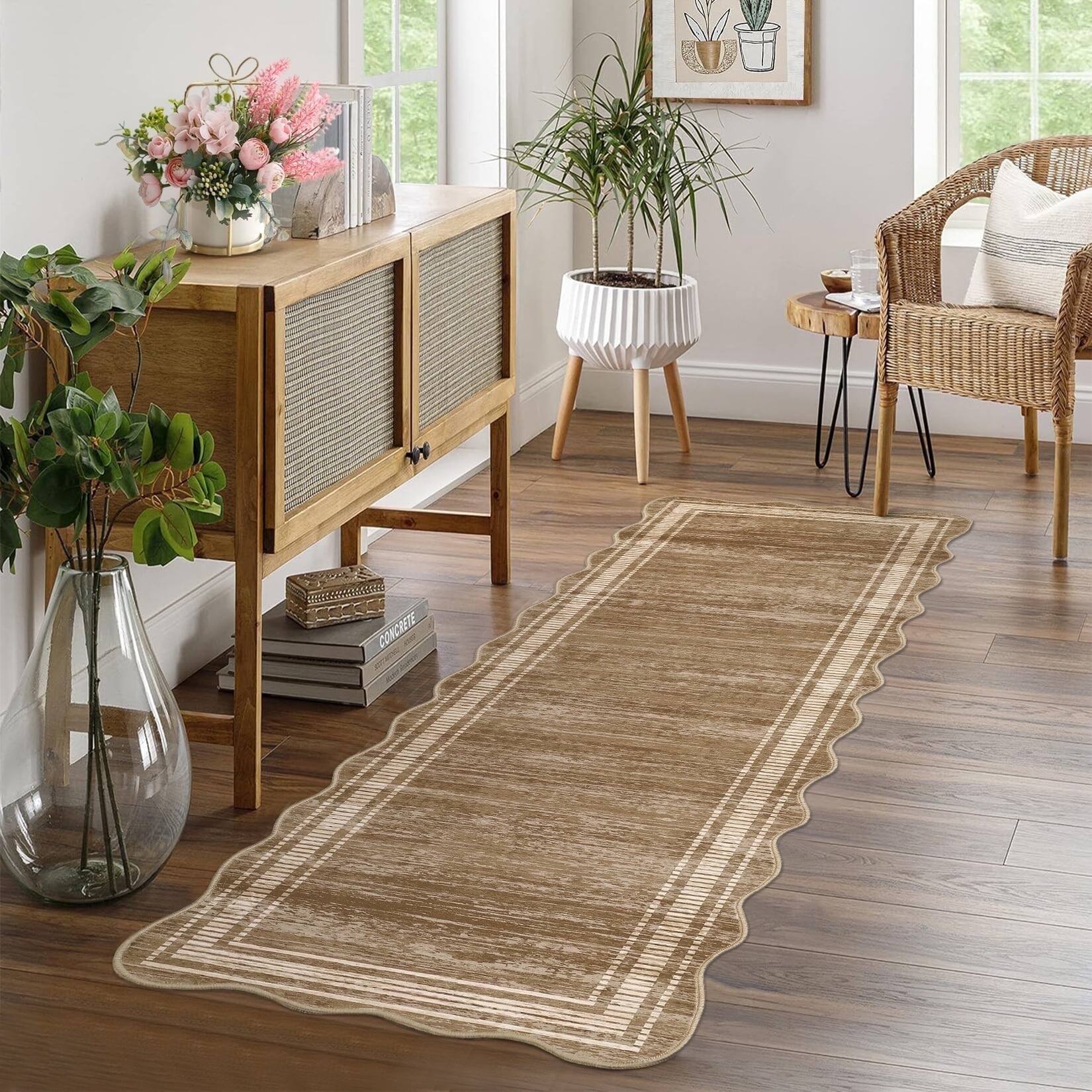 Homhougo 2x6 Modern Abstract Scalloped Runner Rug, Non Slip, Low Pile ...